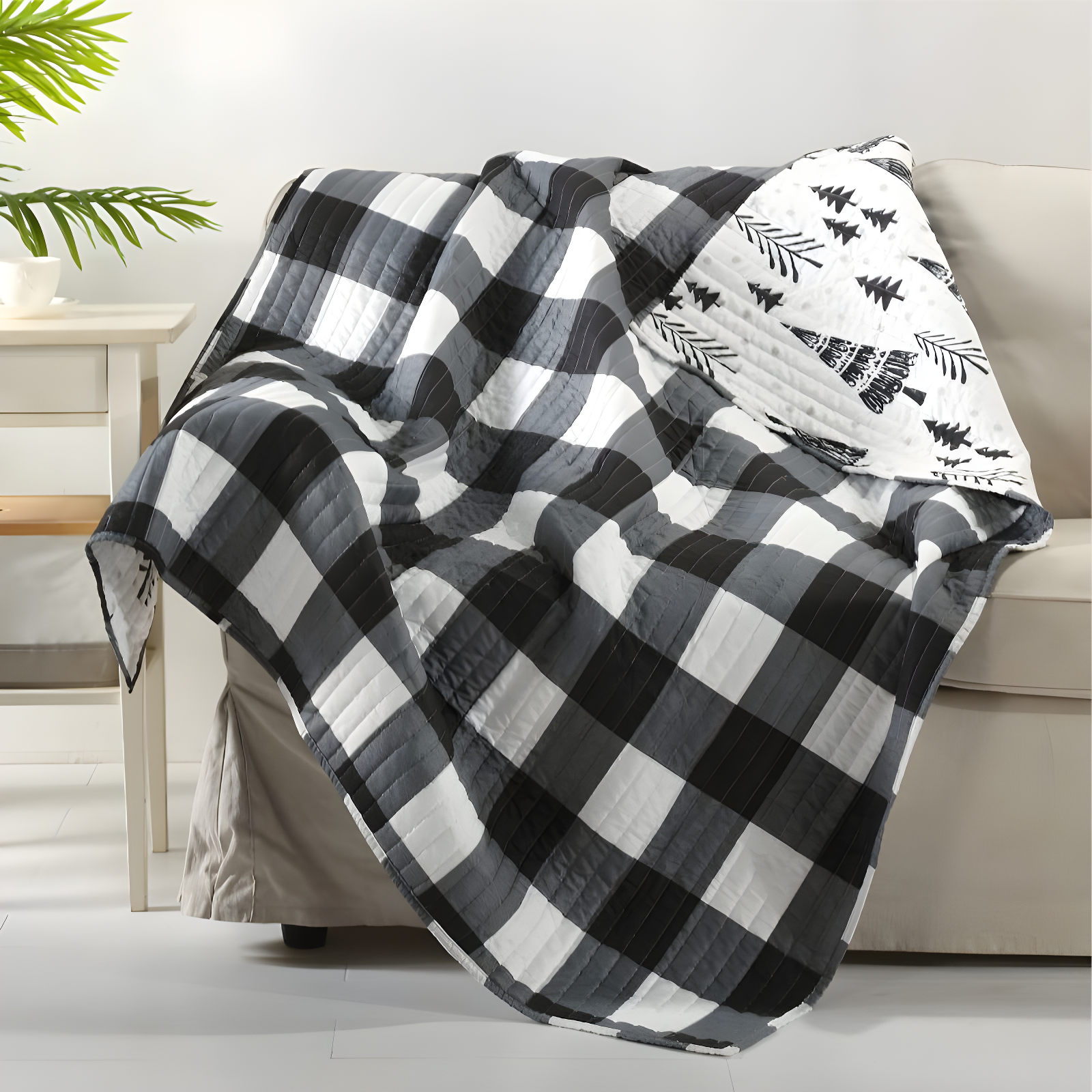 Northern Star Black and White Reversible Quilted Christmas Throw