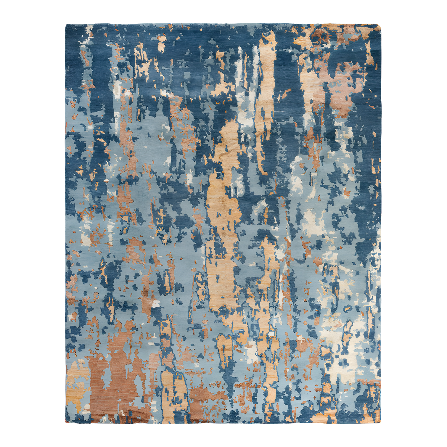 Blue and Beige Hand-Knotted Wool Silk Area Rug, 8' 1" x 10' 2"