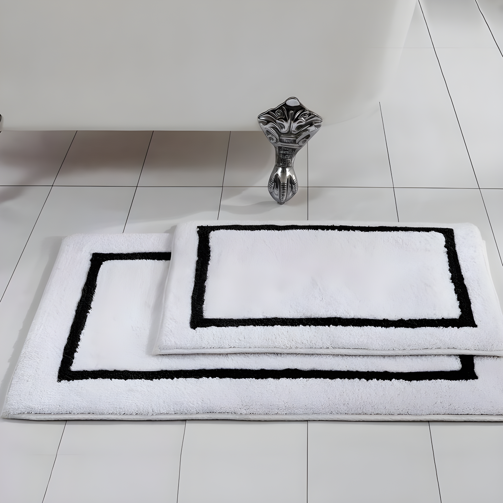 Luxurious Dual-Sided Cotton Bath Rug Set in Sleek Black