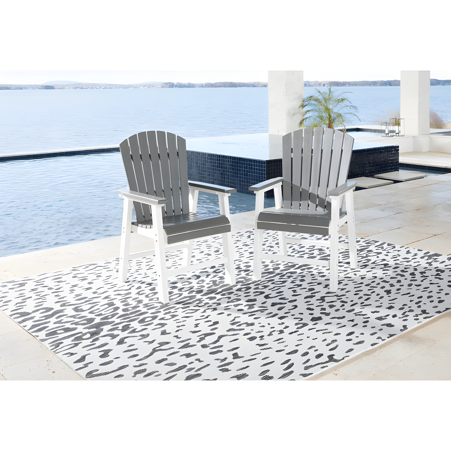 Transitional Gray HDPE Slatted Outdoor Dining Armchair