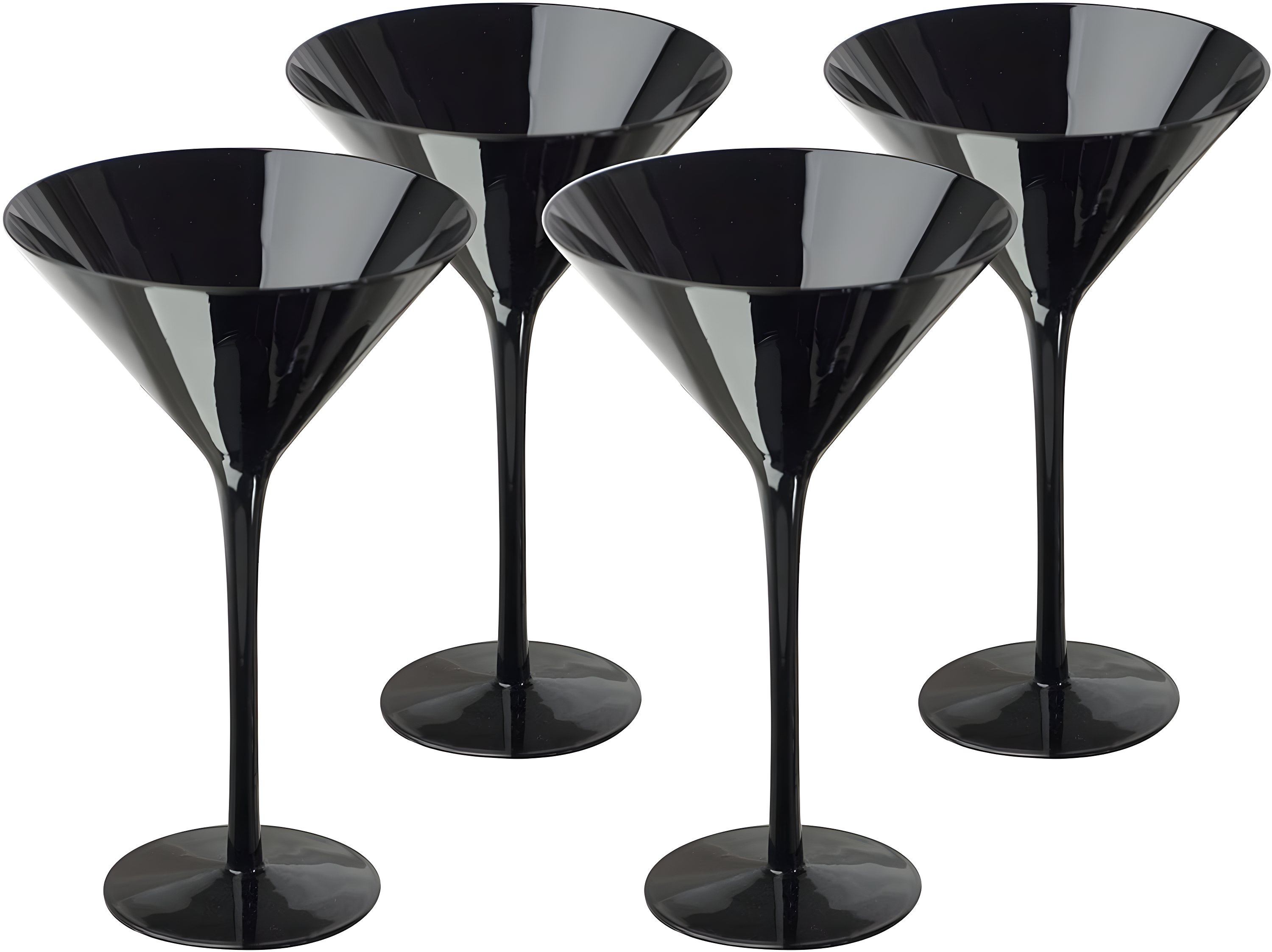 Midnight Black Glass Martini Cocktail Set, 7 oz, Set of 4