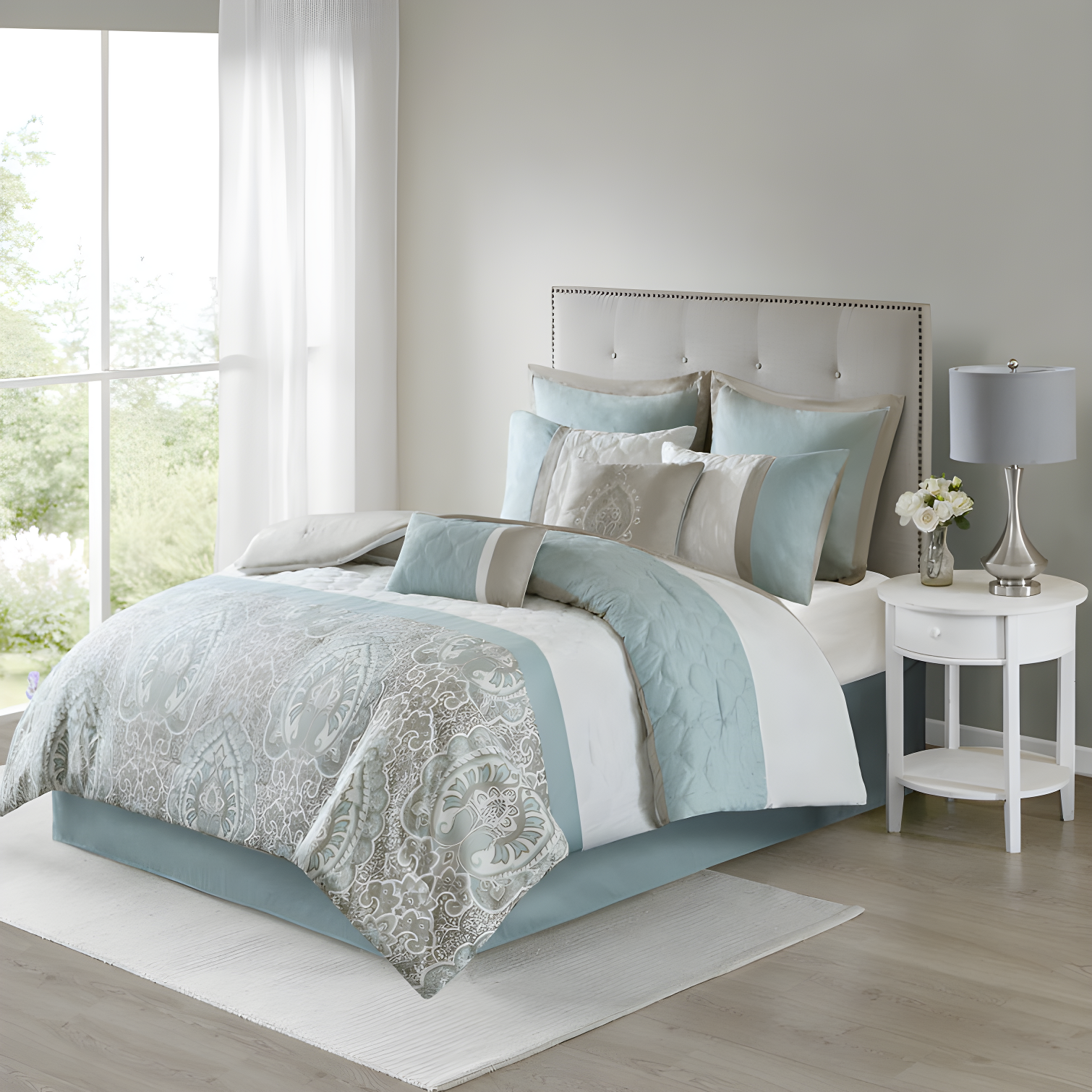 King Seafoam Microfiber 8-Piece Comforter Set with Pattern