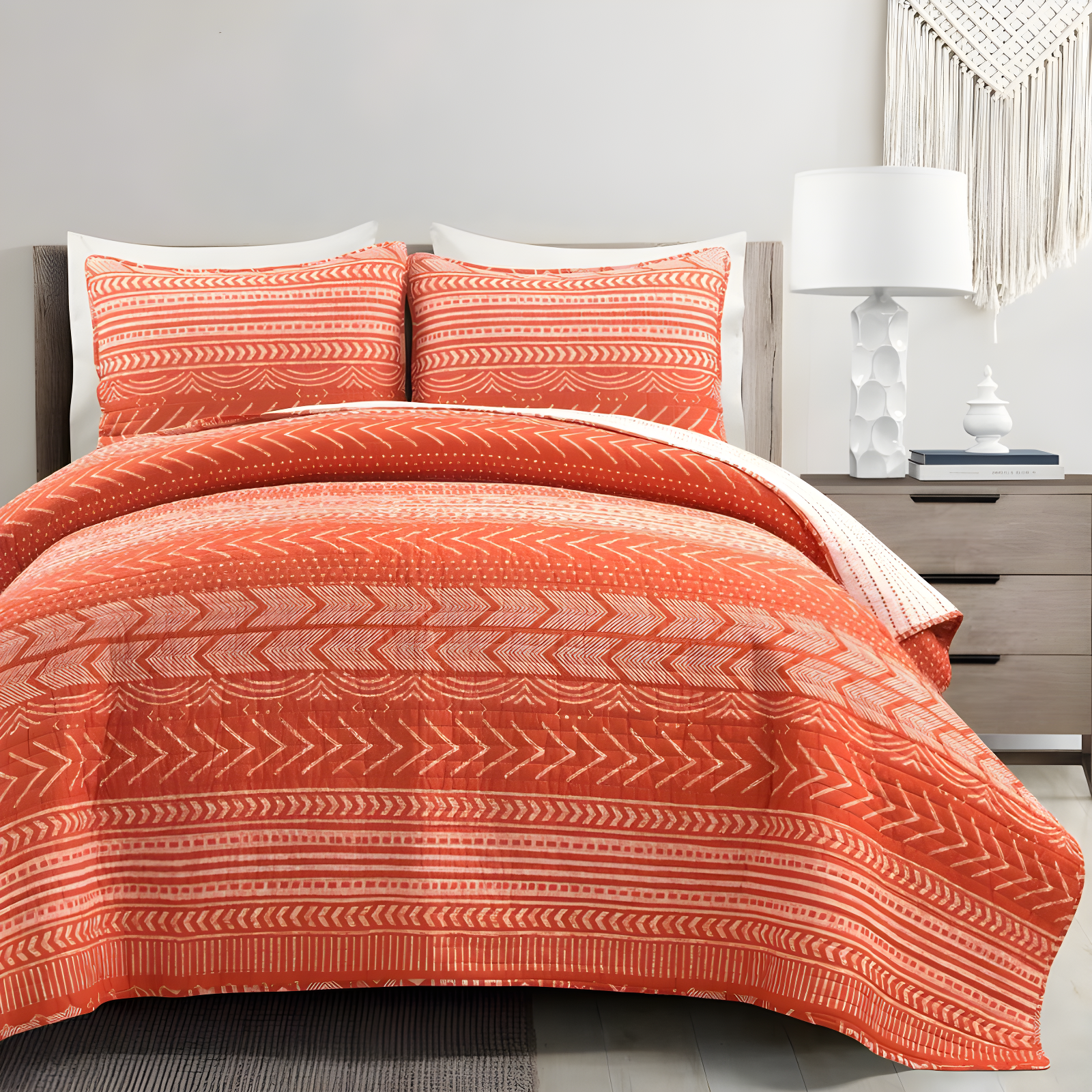 Burnt Orange King Cotton Reversible Quilt Set