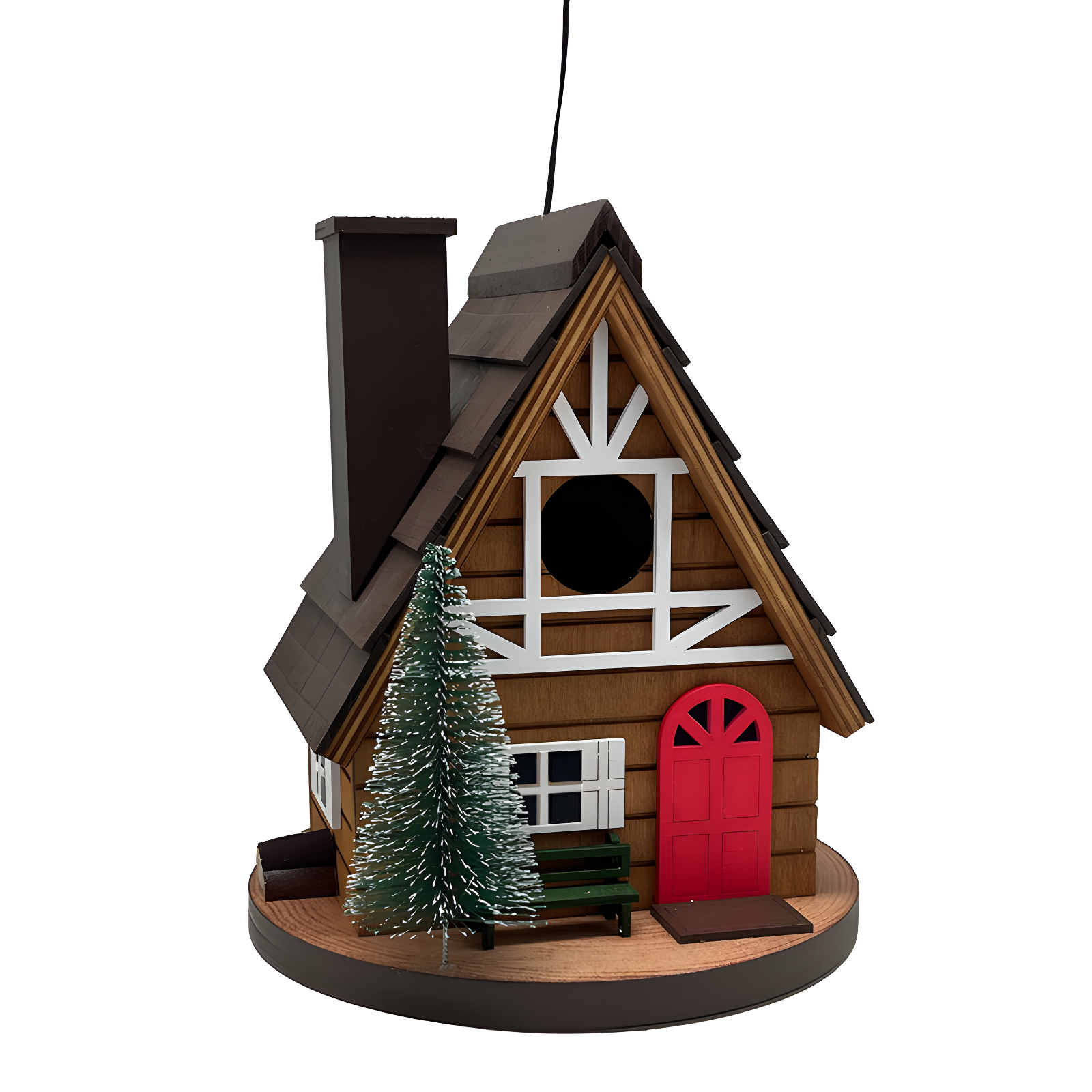 Rustic Brown and Red Wooden Cottage Birdhouse