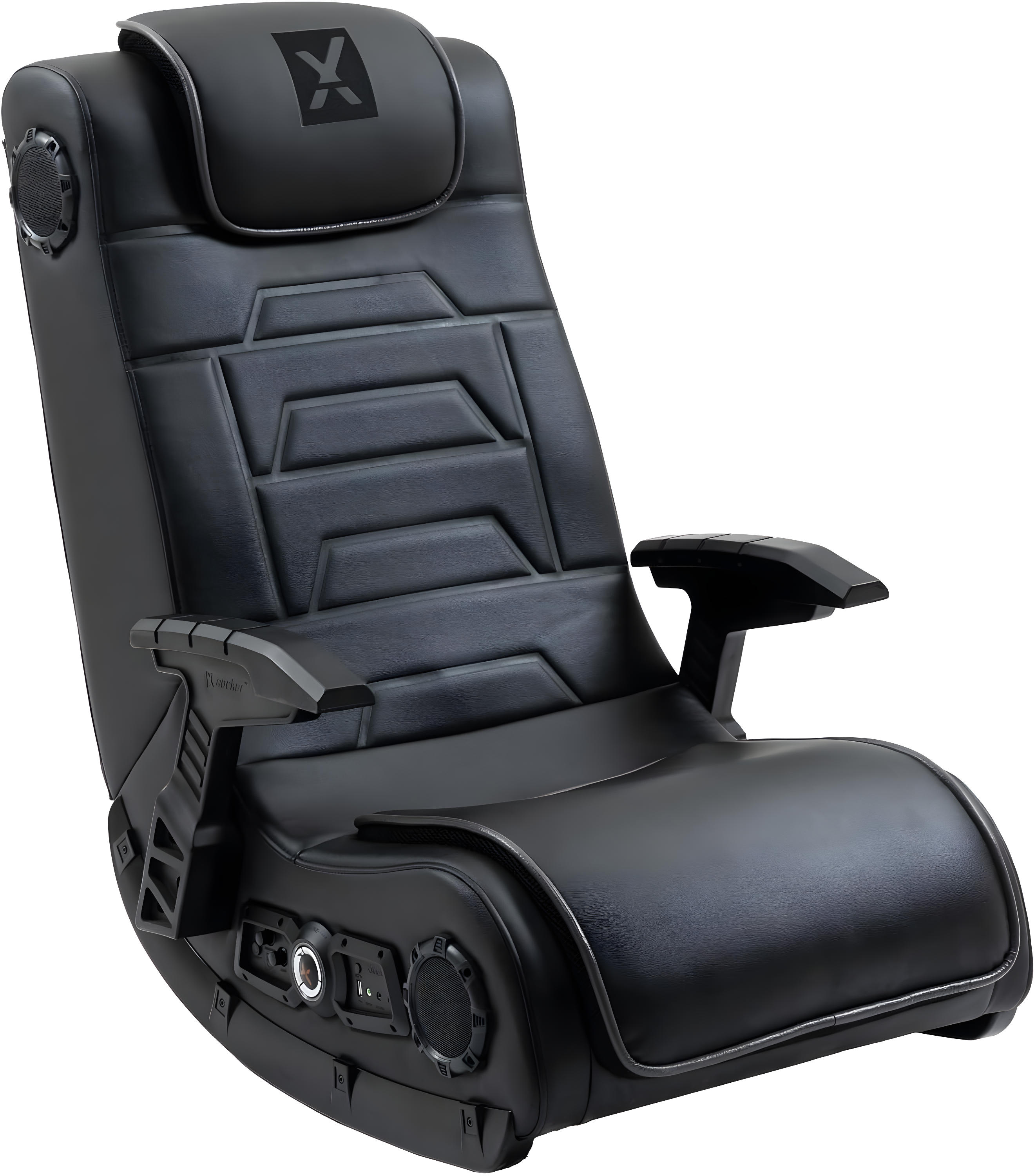 Black Vinyl Gaming Chair with Built-in Audio Speakers