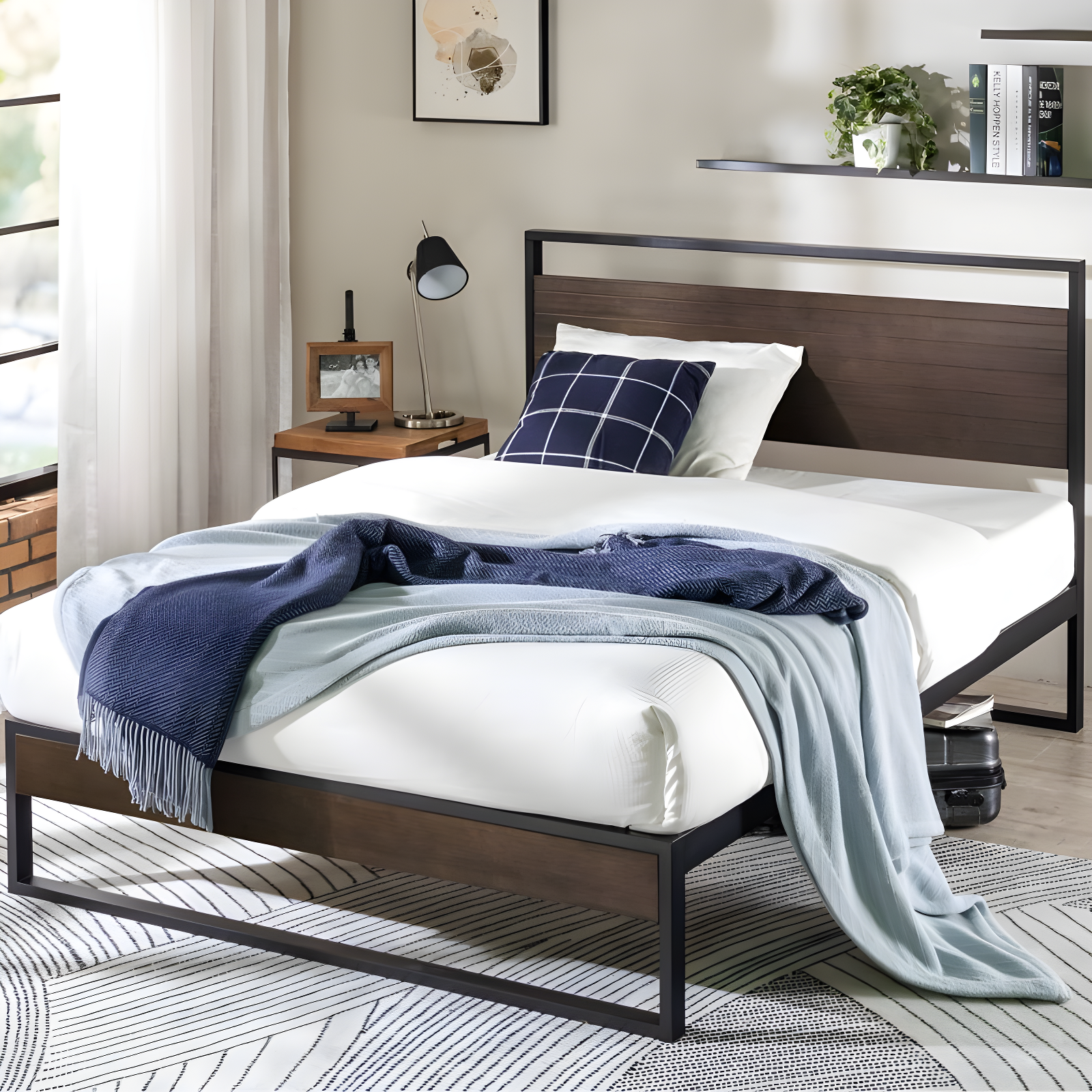 Suzanne King-Sized Grey Wash Bamboo and Steel Platform Bed