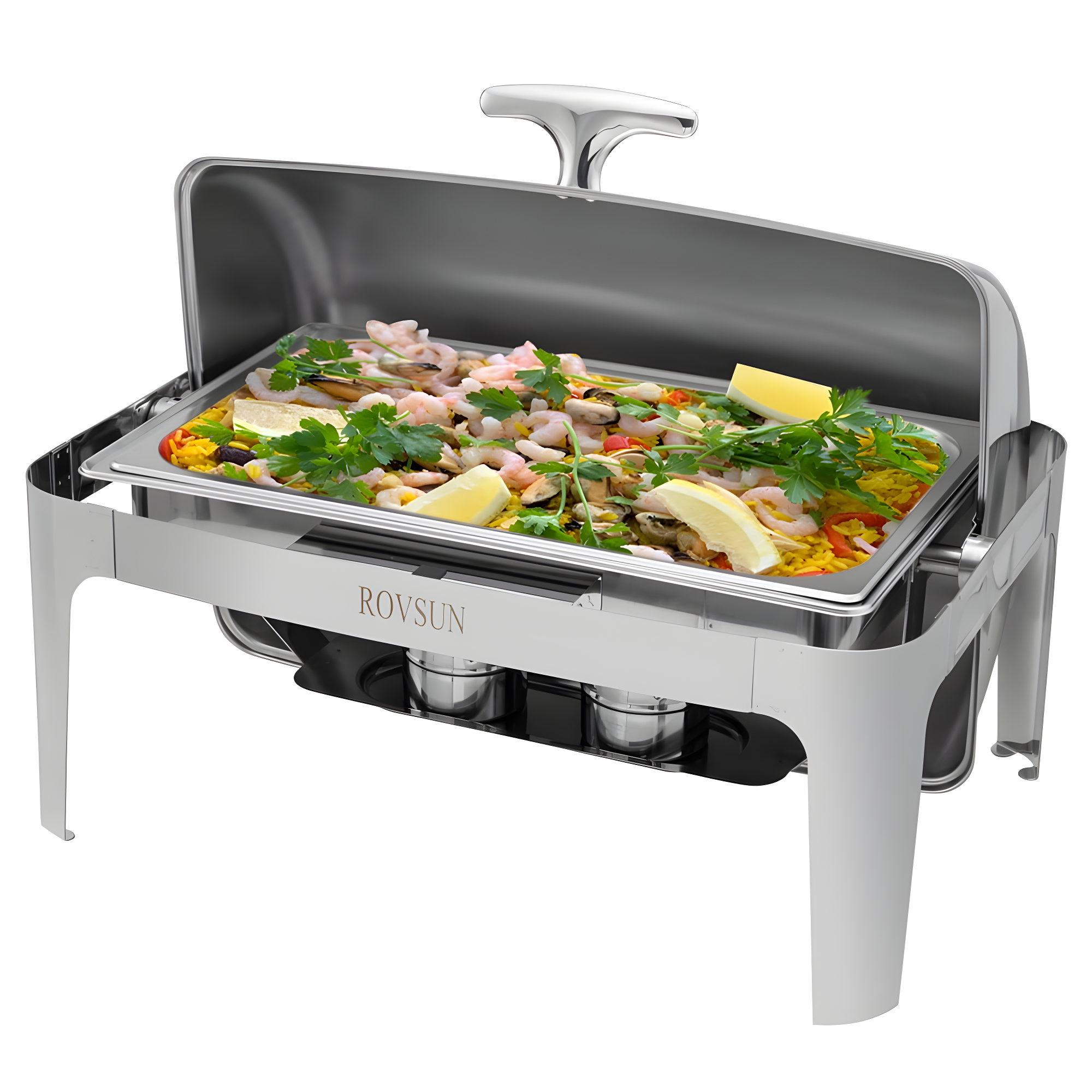 ROVSUN 9 Quart Silver Stainless Steel Roll Top Chafing Dish