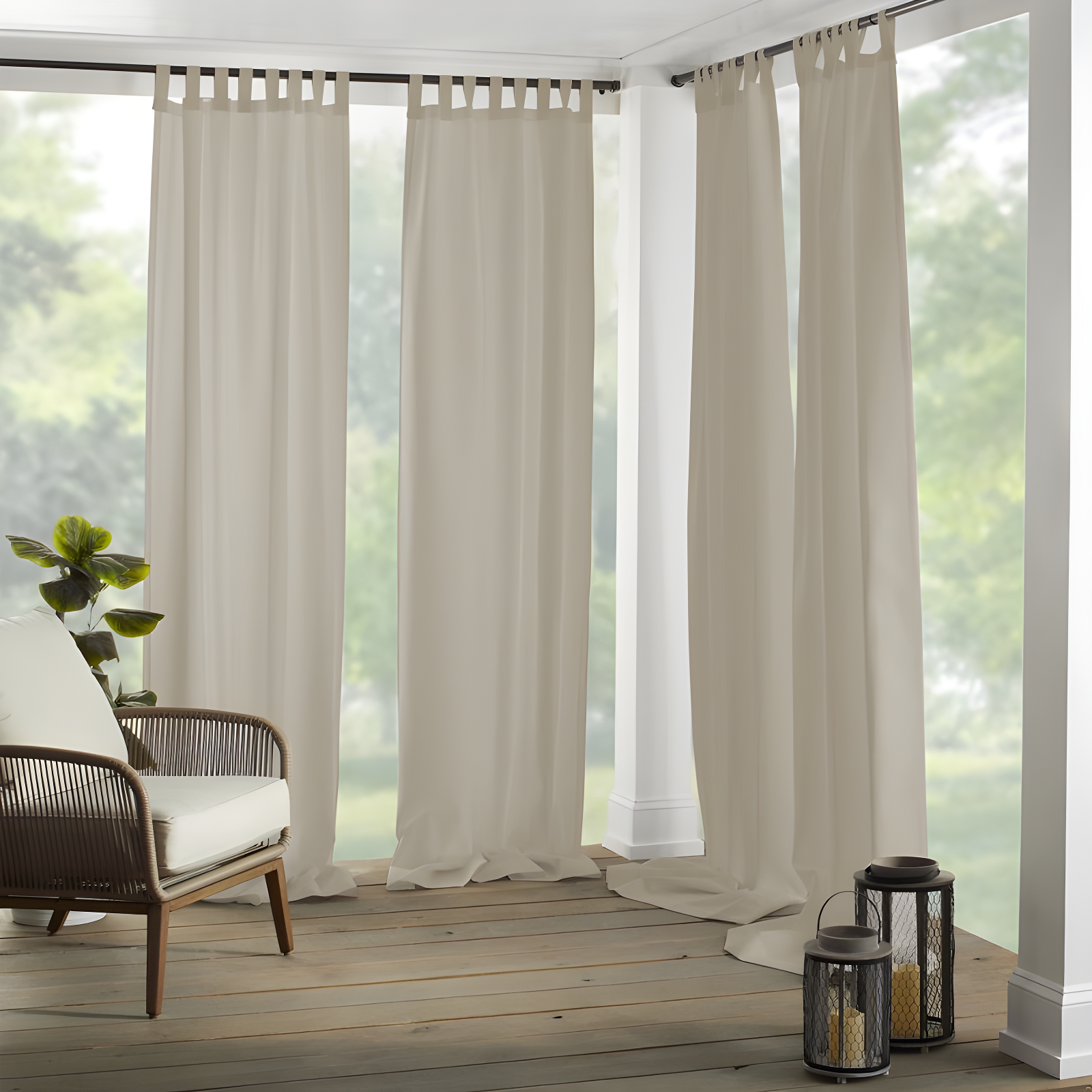 Taupe Polyester Light-Filtering Tab Top Curtain Panel