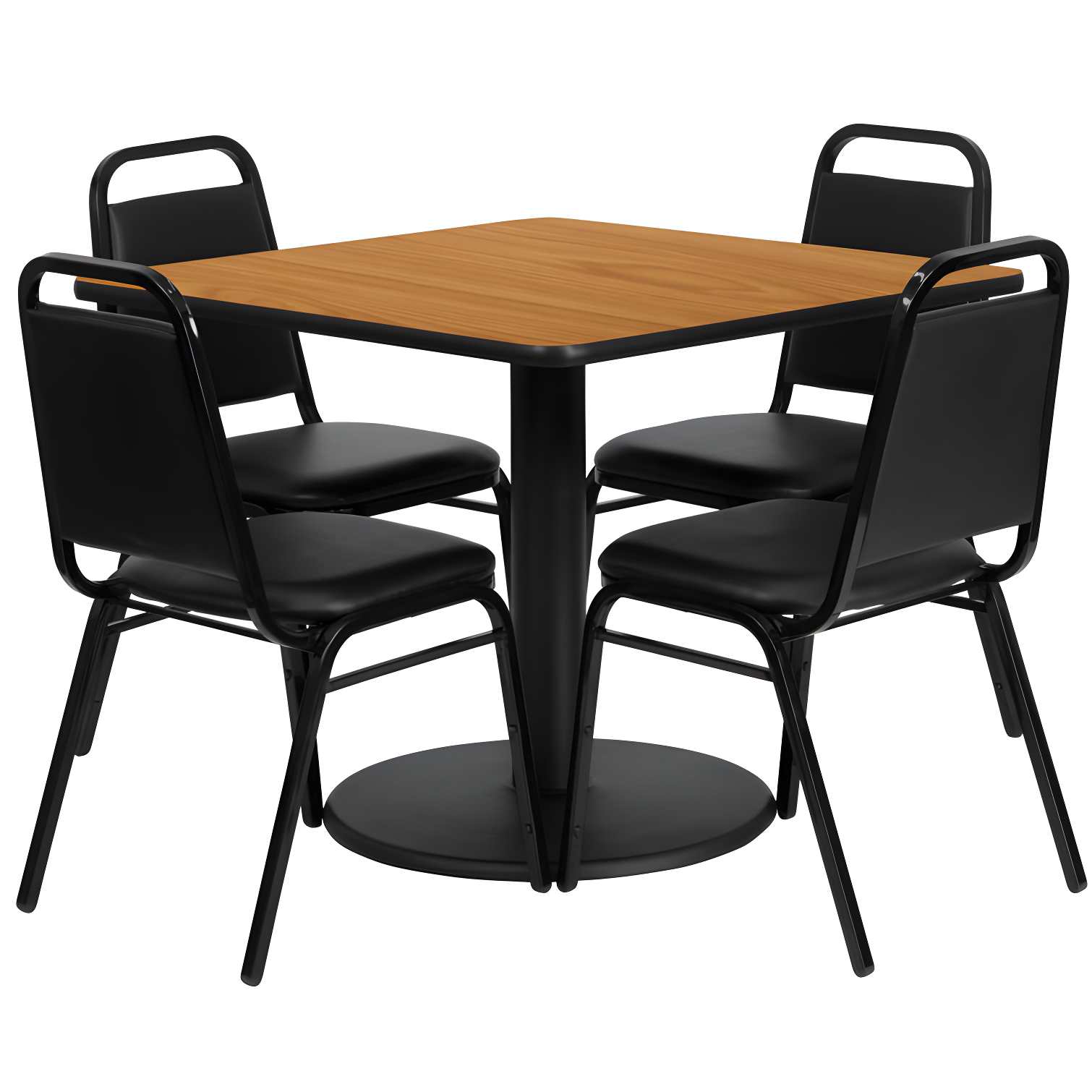 Elegant 36'' Square Natural Laminate Dining Table Set with 4 Black Chairs