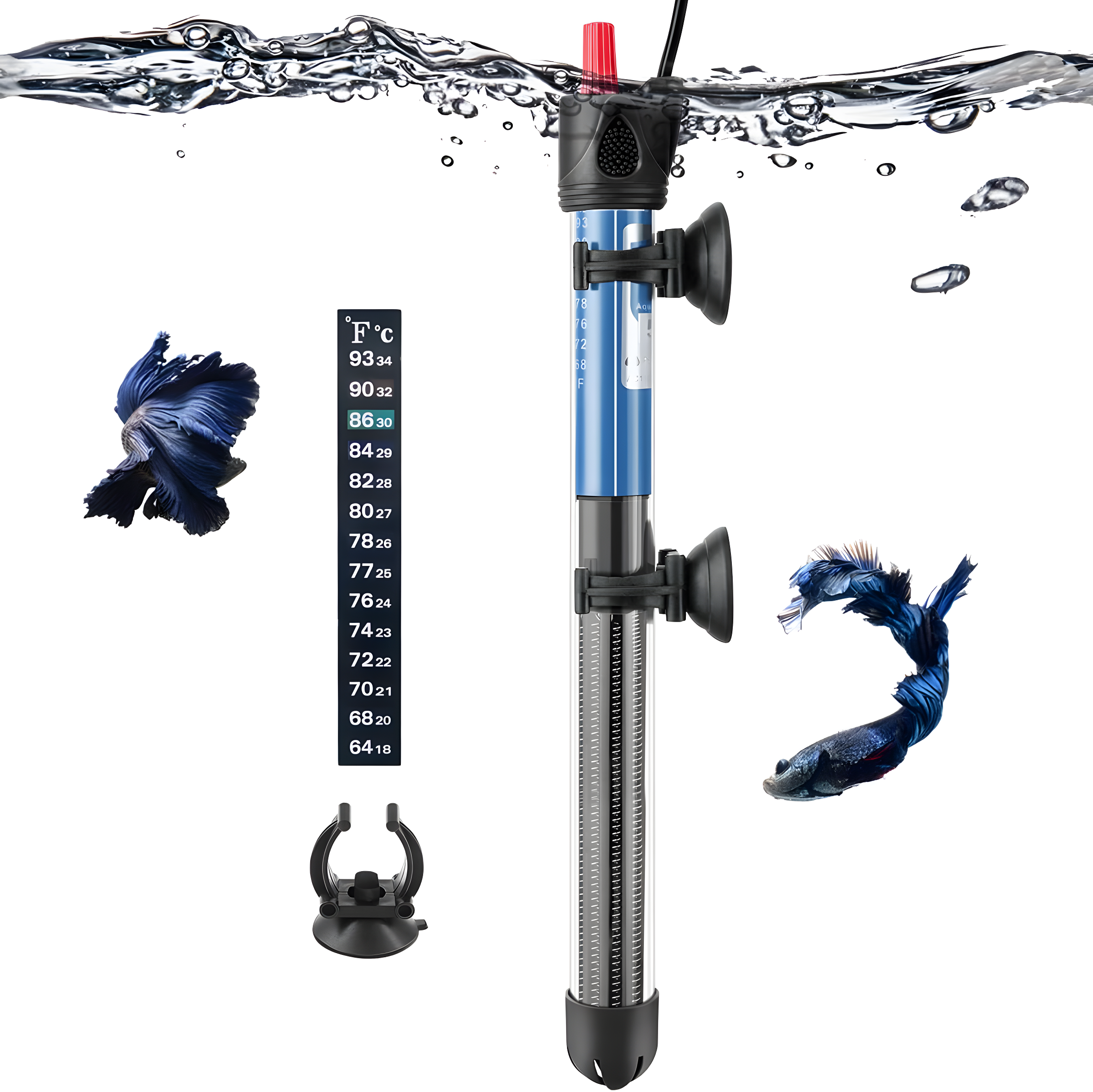 Adjustable 100W Submersible Glass Aquarium Heater with Thermometer