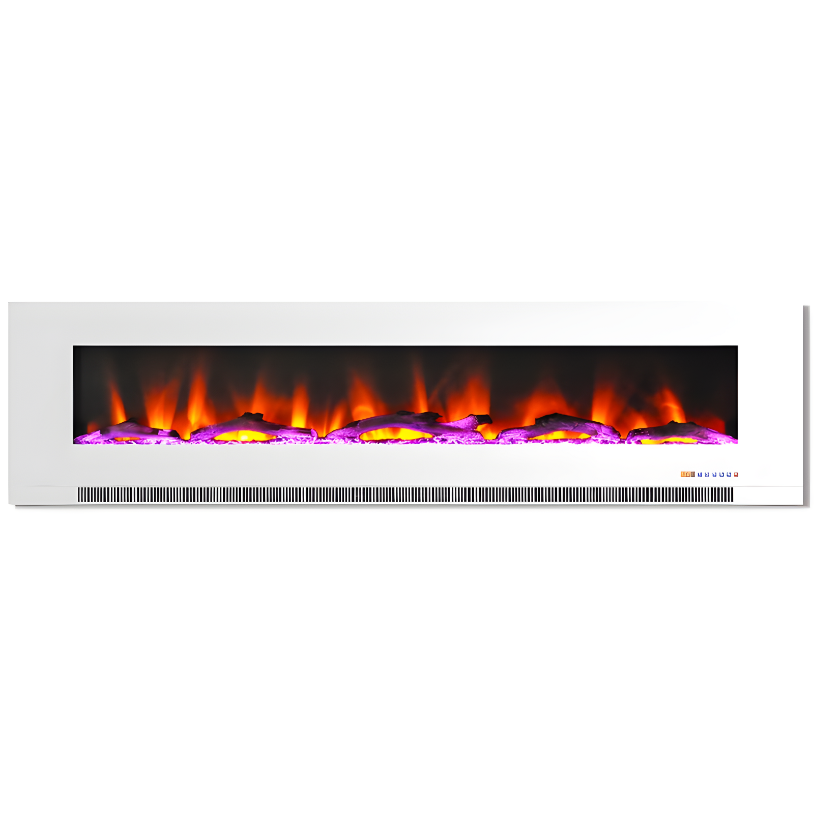 78-Inch White Wall-Mounted Electric Fireplace with Multi-Color Flames and Driftwood Logs