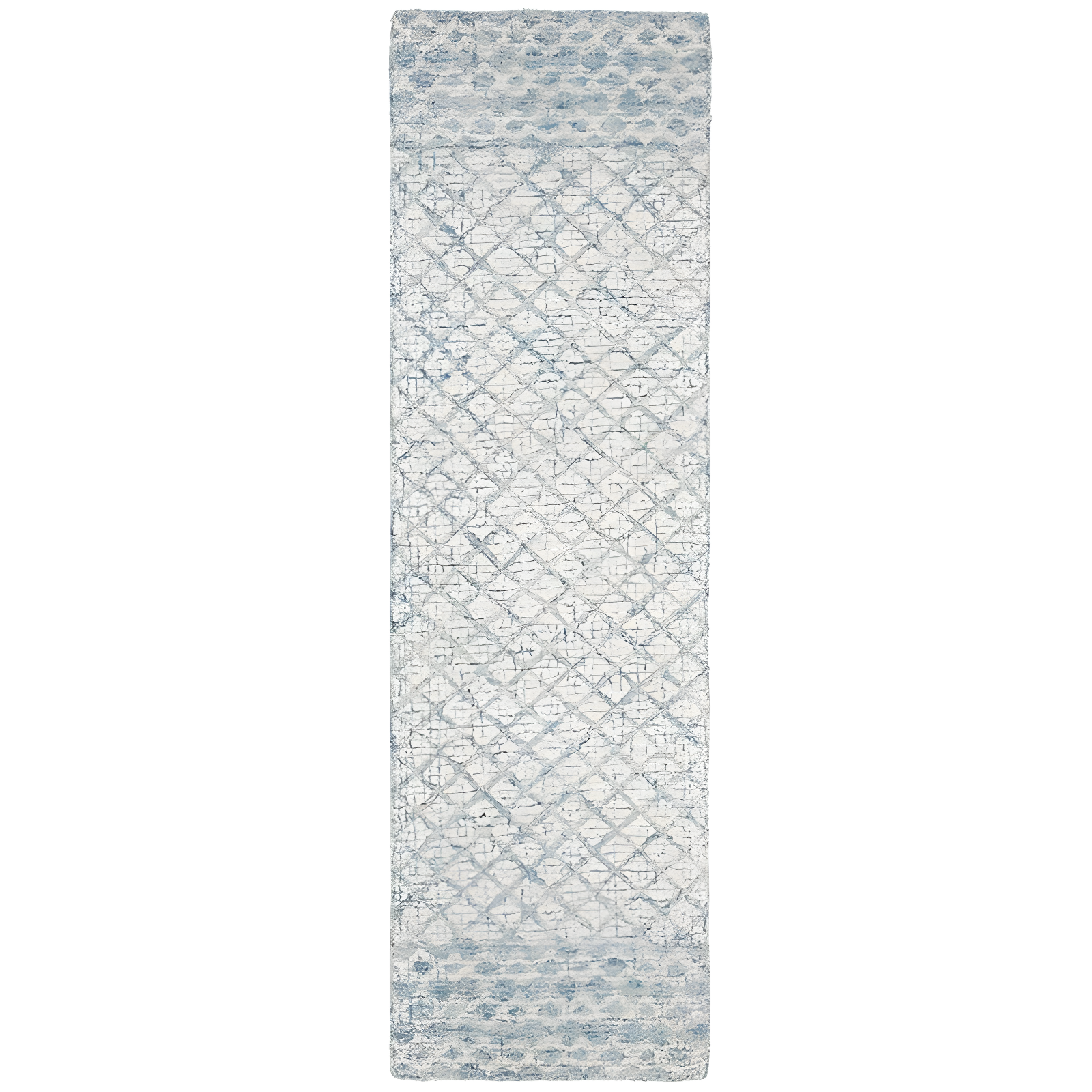 Blue Handmade Wool Tufted Abstract Runner Rug