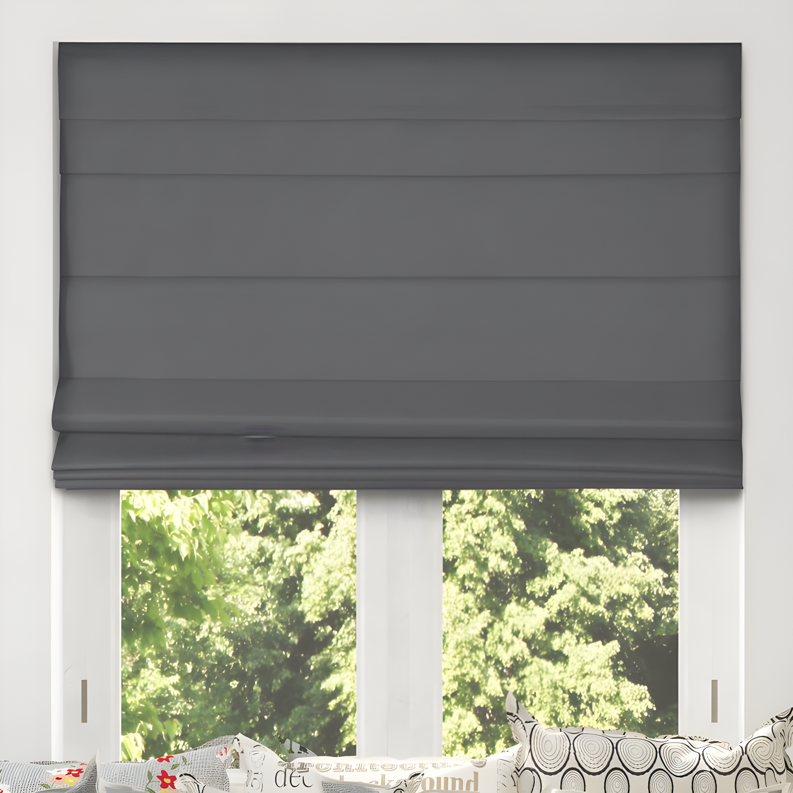 Graphite Cordless Fabric Roman Shade 24"W x 60"H