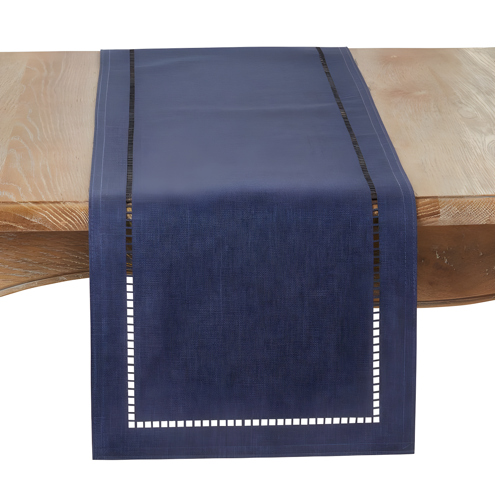 Navy Blue Polyester Laser-Cut Hemstitch Table Runner 14" x 54"