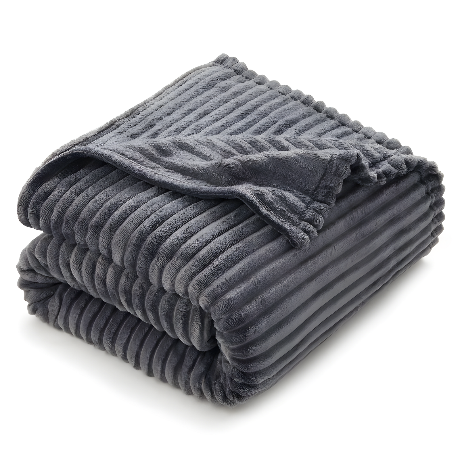 Gray King Size Plush Fleece Blanket with Ribbed Texture