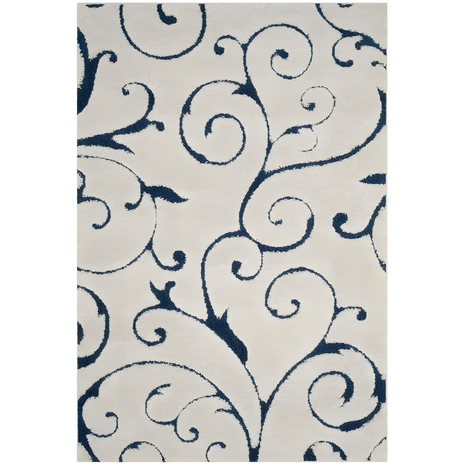 Cream and Blue High Pile Shag Area Rug