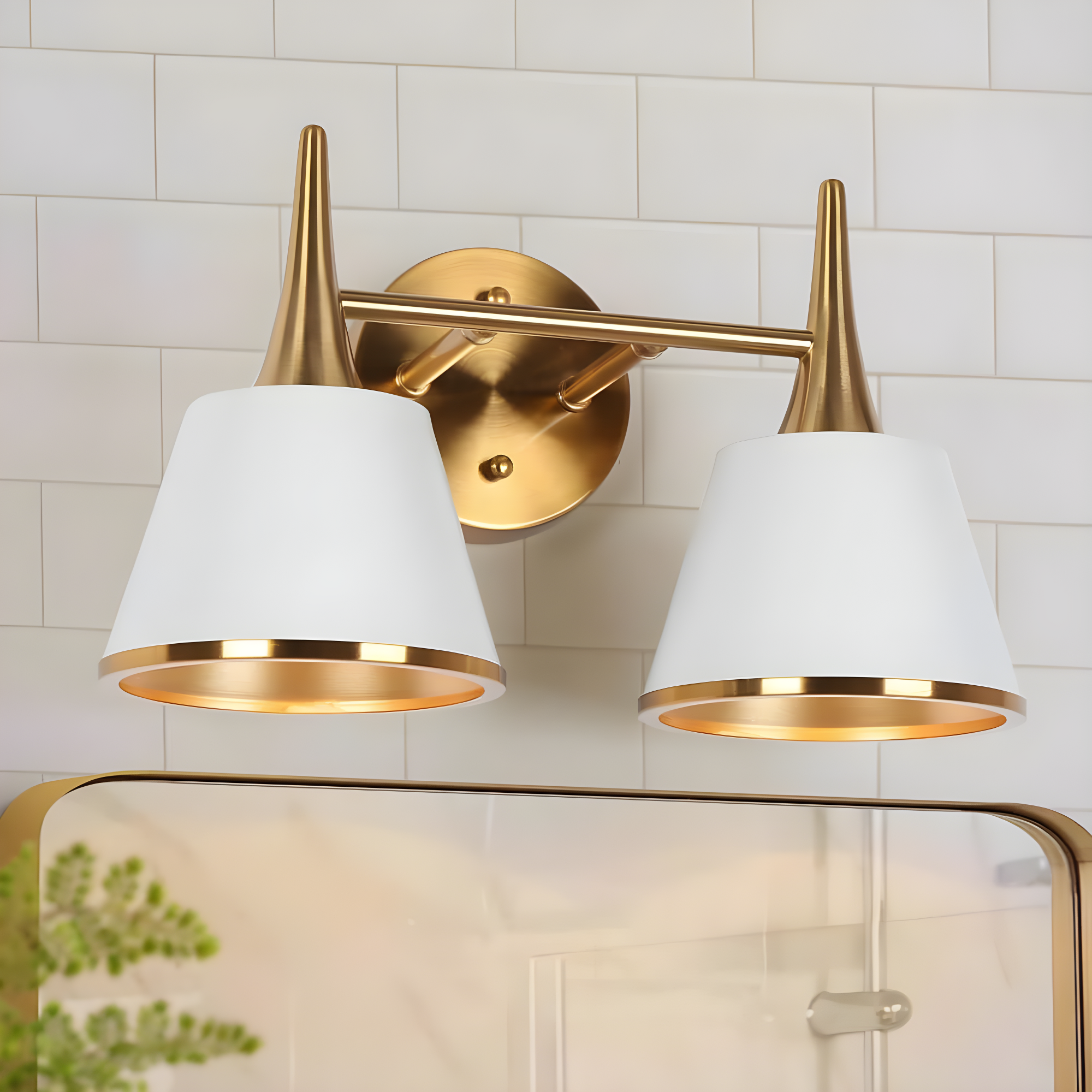 Idaikos 14-Inch Matte Gold and White 2-Light Vanity Light