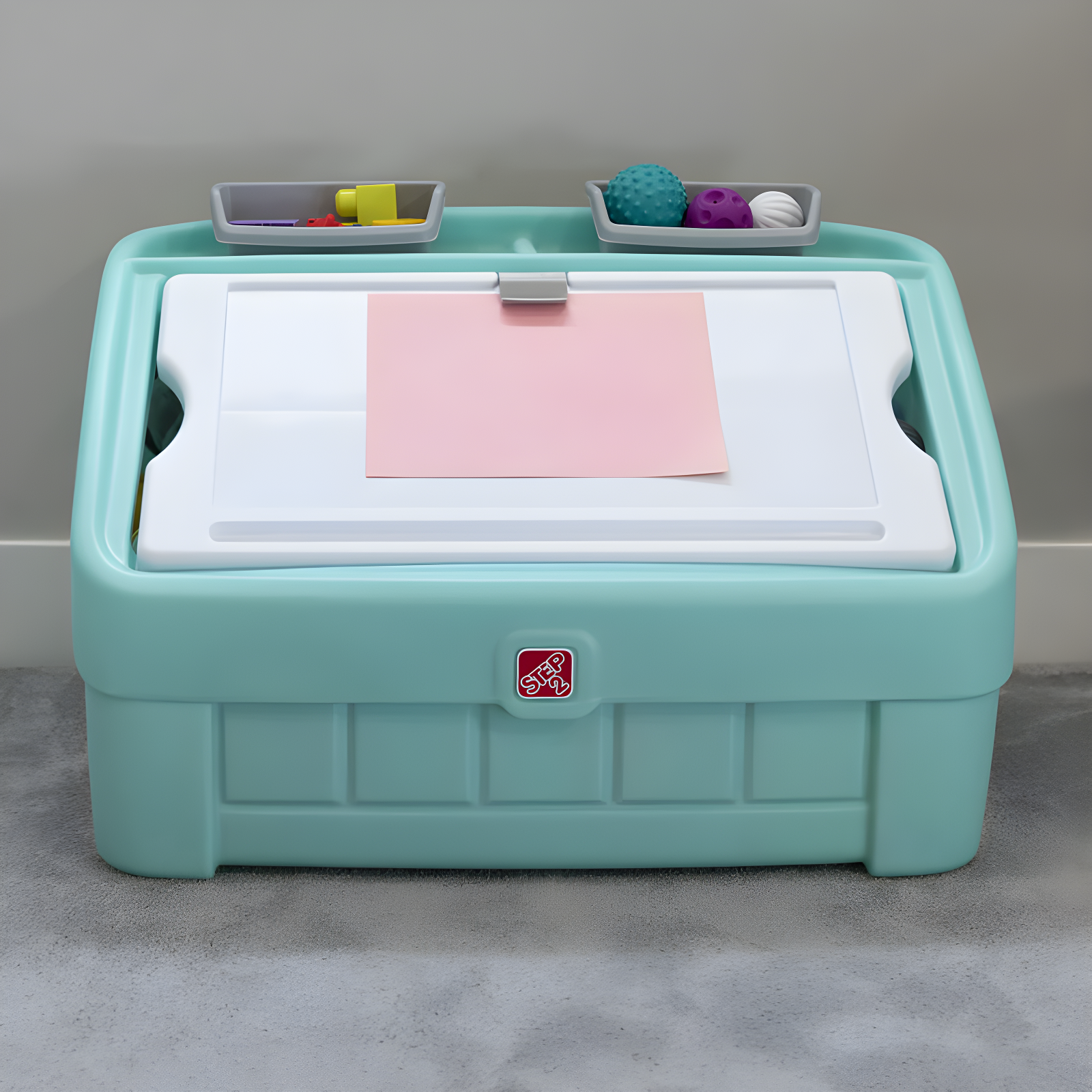 Mint Plastic 2-in-1 Toy Box and Art Lid