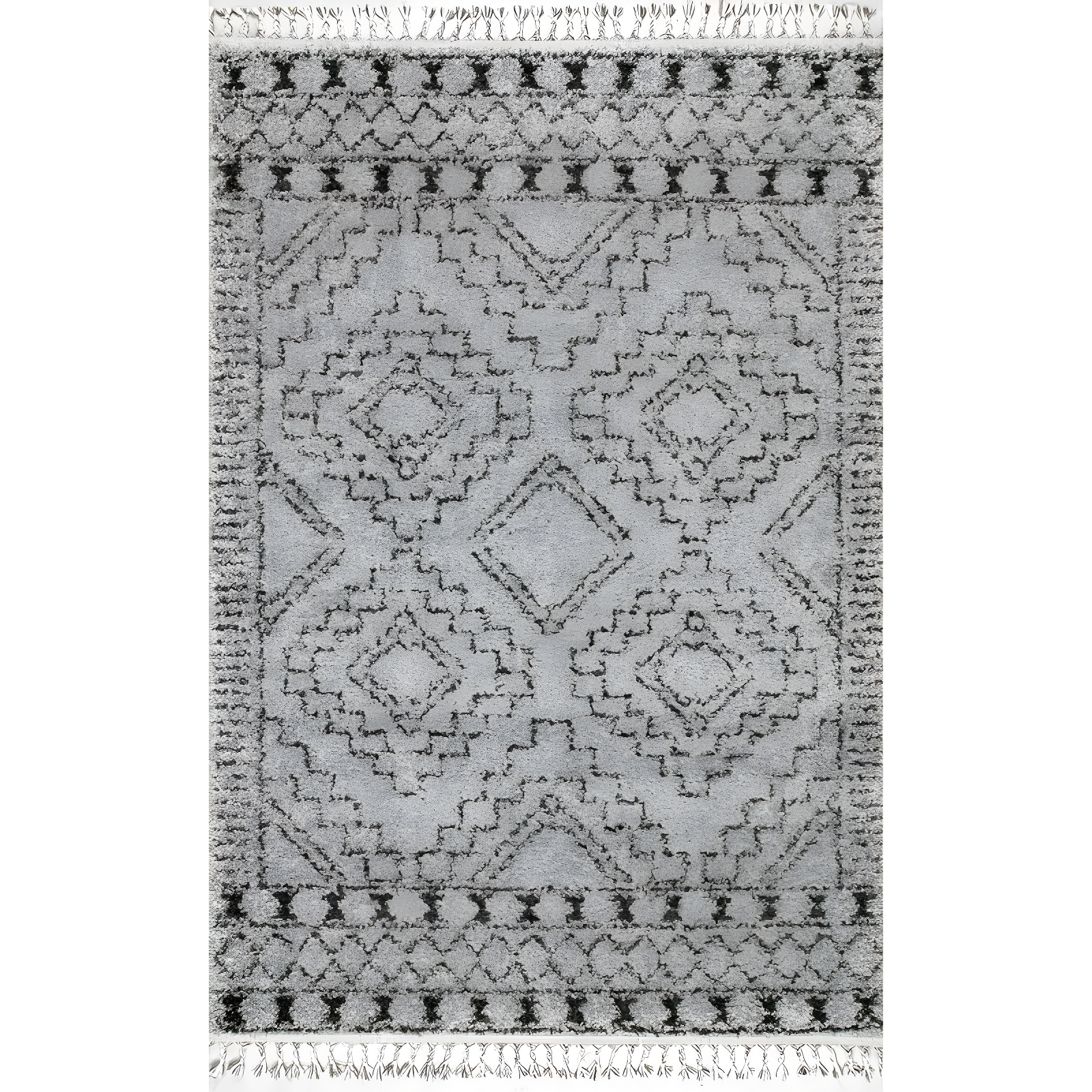 Gray Braided Shag Synthetic Square Area Rug