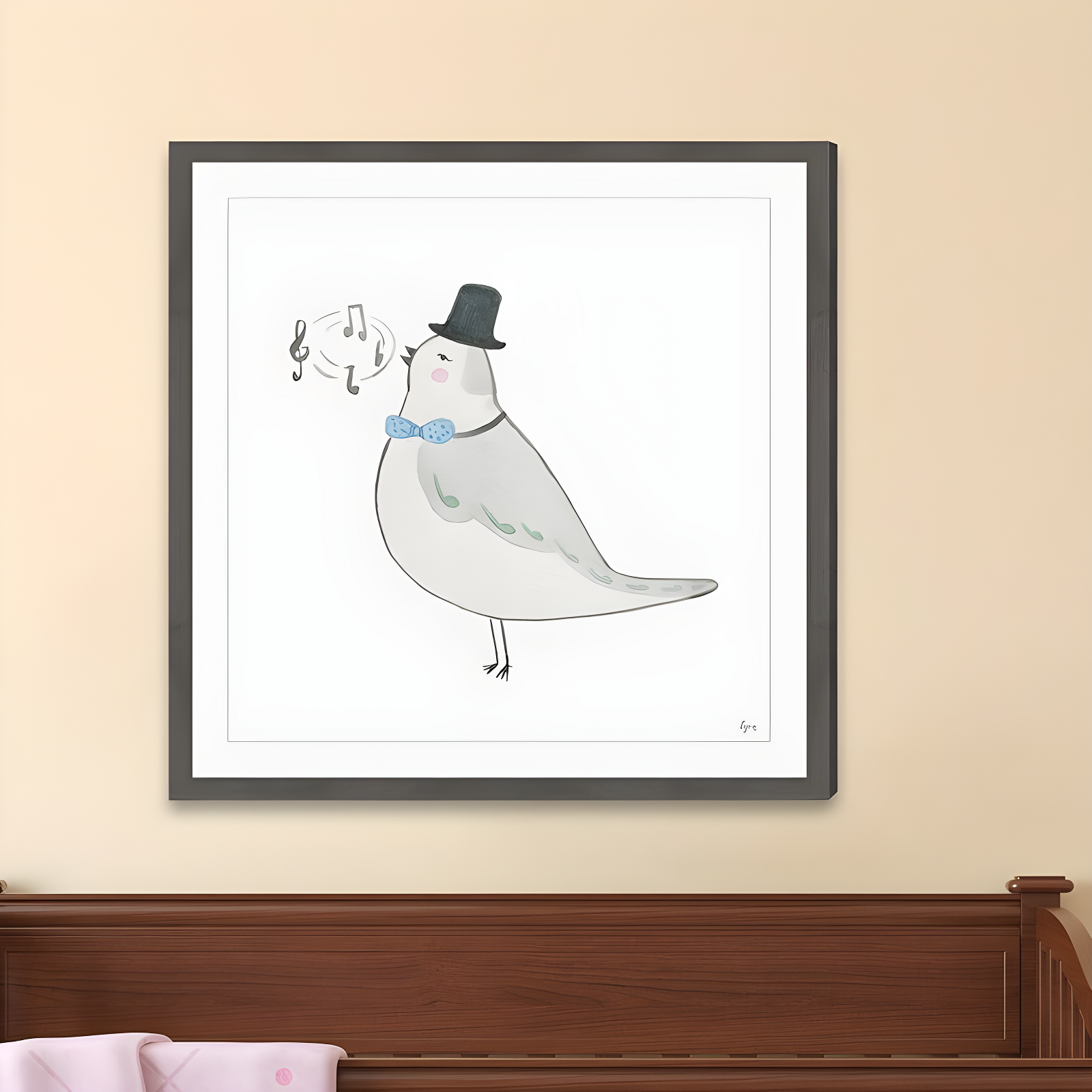 Charming Singing Bird Canvas Print in Gray Frame