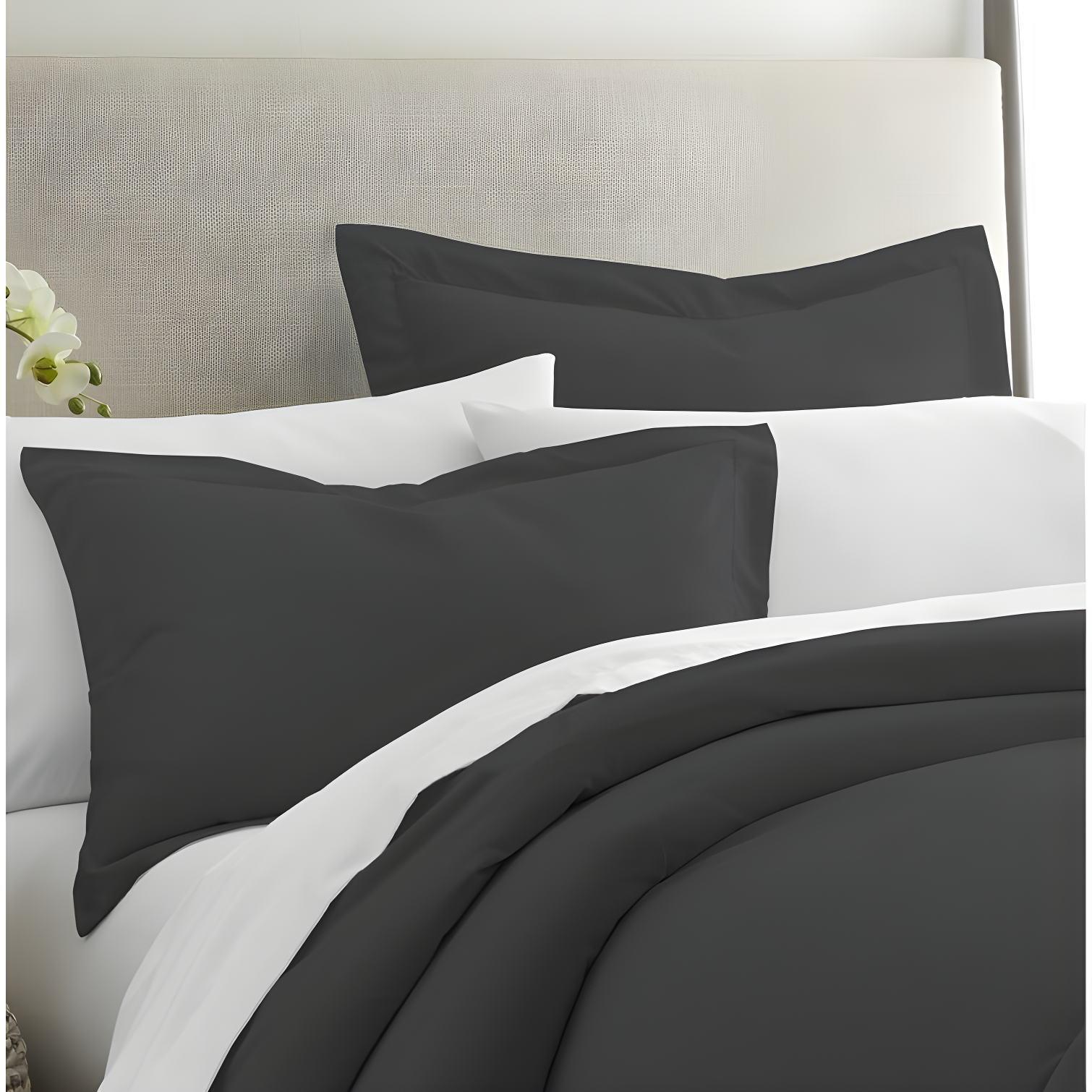 Black Microfiber Standard/Queen Hypoallergenic Pillow Shams Set