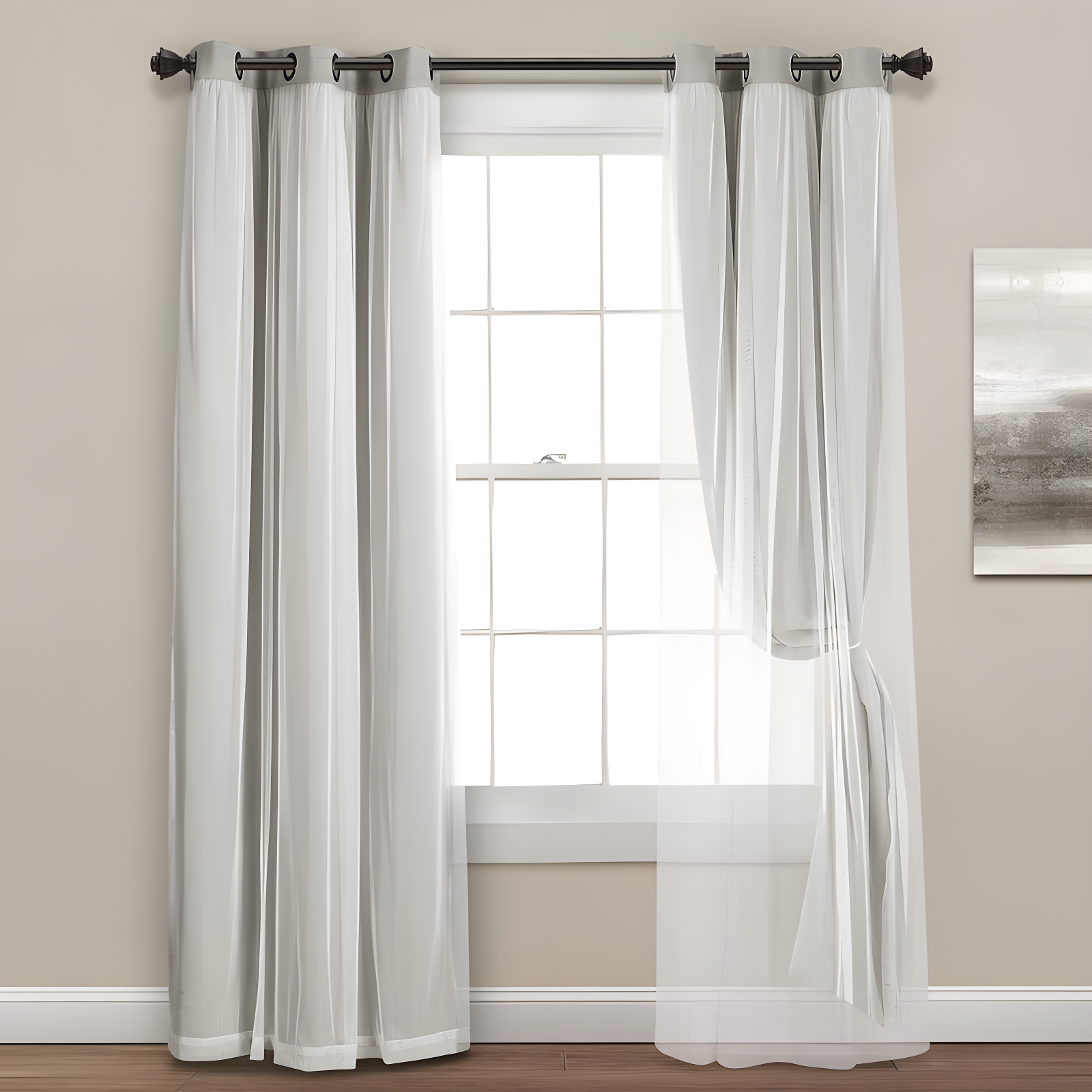 Light Gray Sheer and Blackout Grommet Curtain Panels, 38"W x 95"L