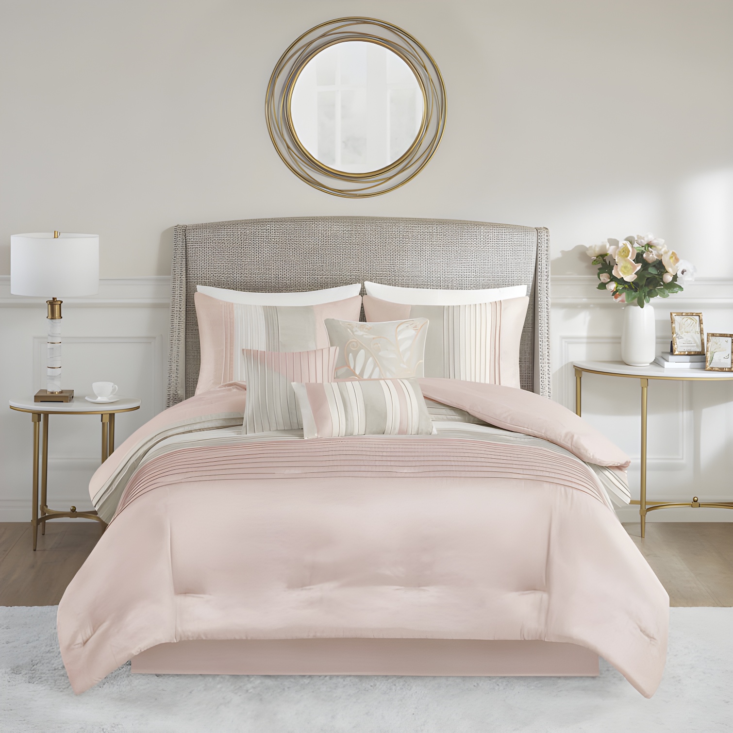 Blush and Taupe Microfiber California King Comforter Set