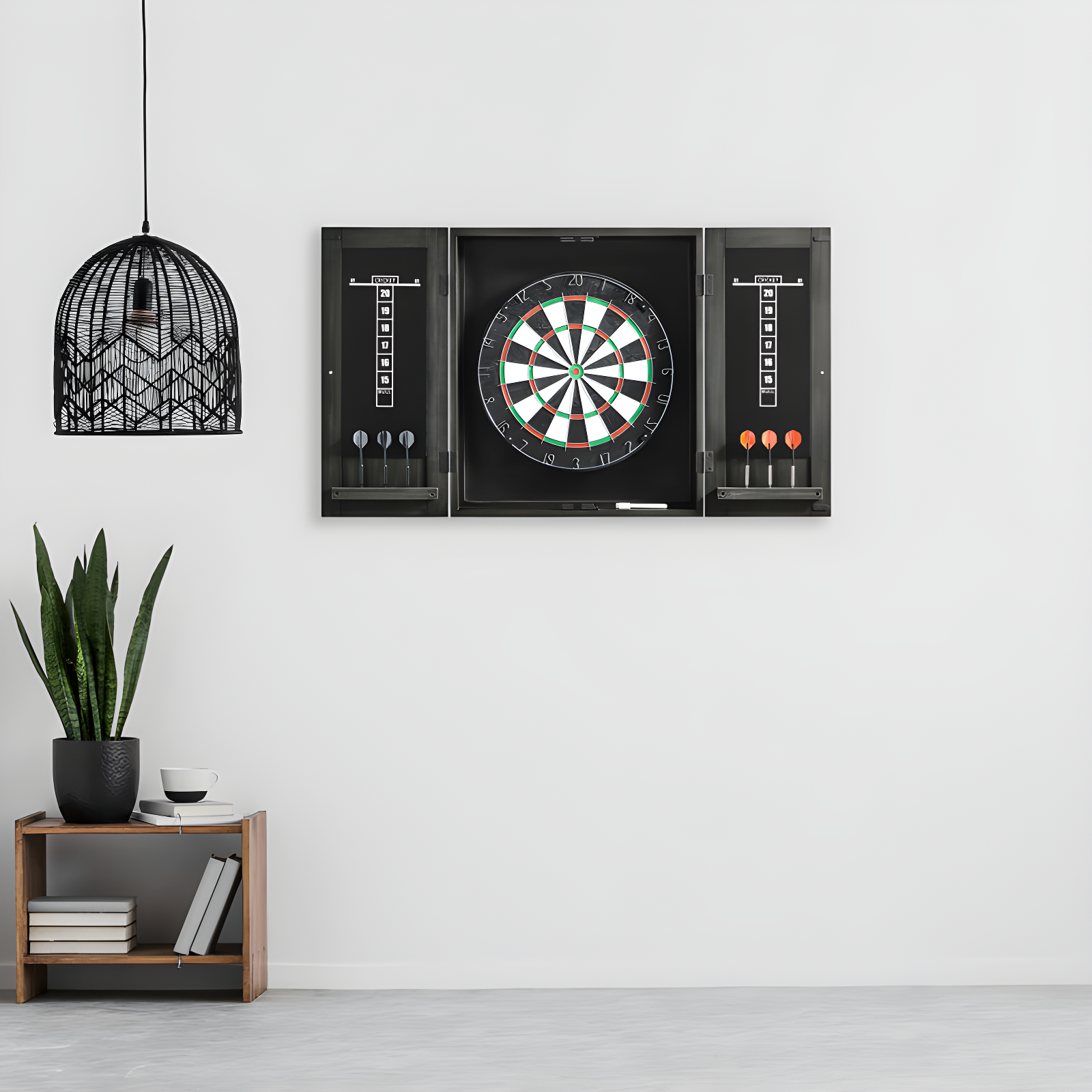 Kona Finish Pine Dartboard Cabinet Set with Steel-Tipped Darts