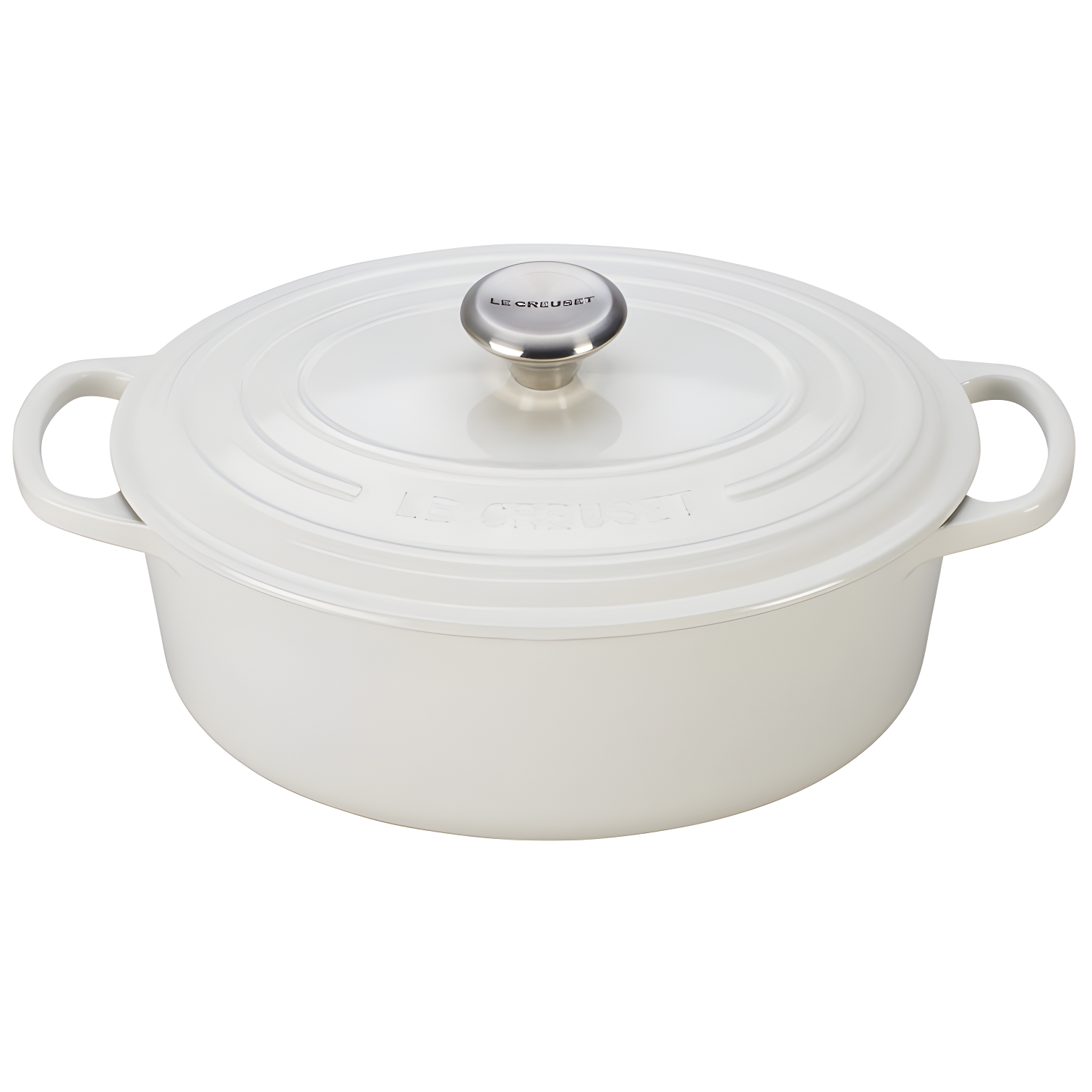 White Enameled Cast Iron Oval Dutch Oven with Lid