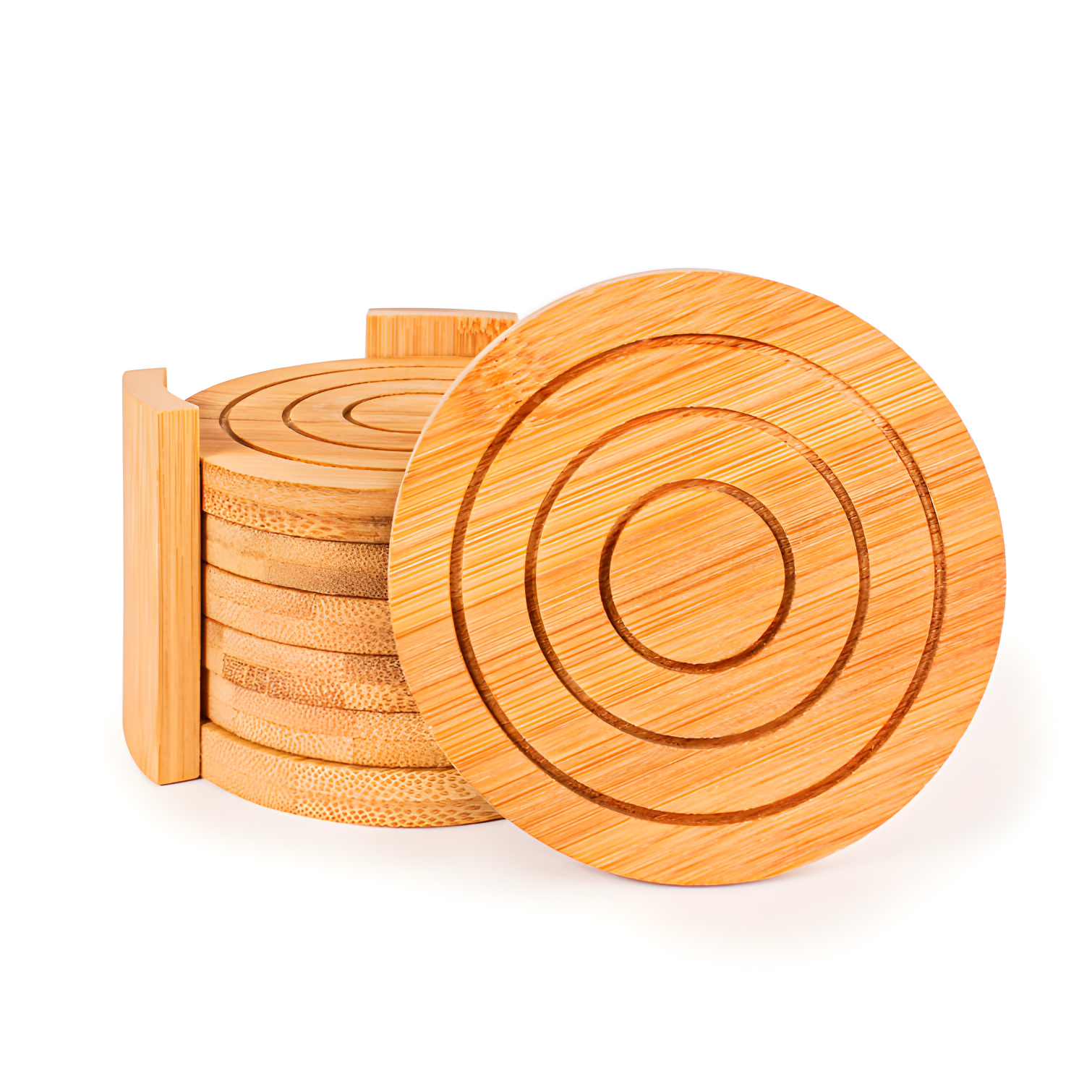 Eco-Friendly Bamboo Coaster Set with Holder