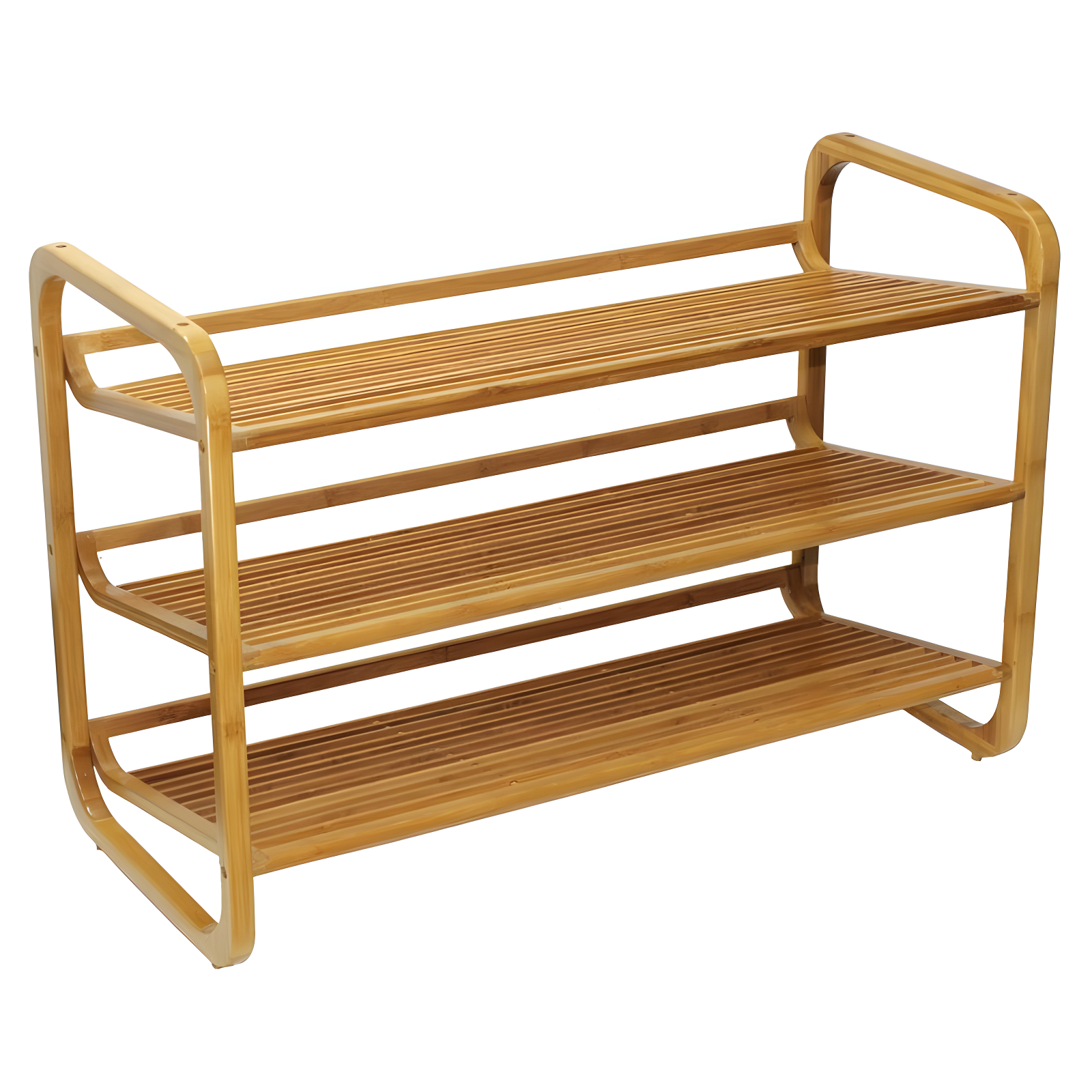 Medium Wood 3-Tier Bamboo Shoe Rack with Metal Accents