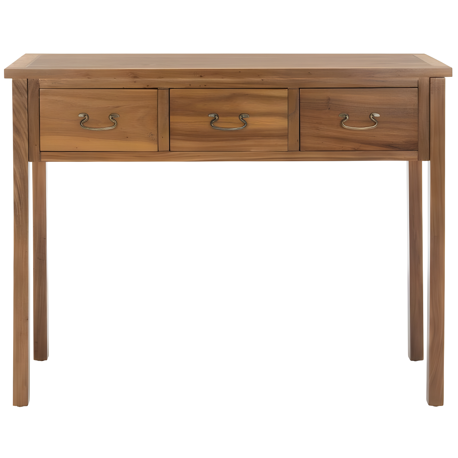 Transitional Oak Brown Console Table with 3 Storage Drawers