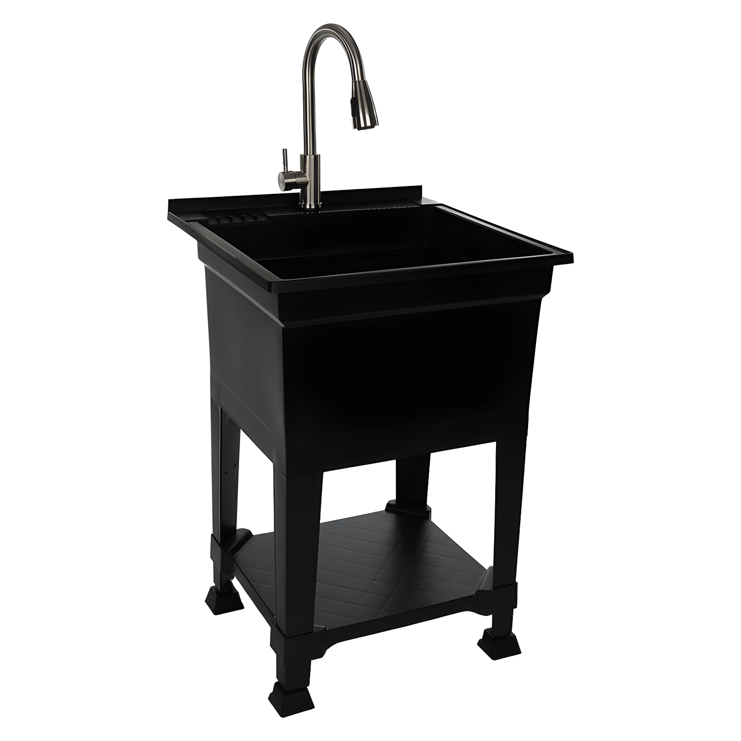 Black 24-Inch Freestanding Utility Sink with Stainless Steel Faucet