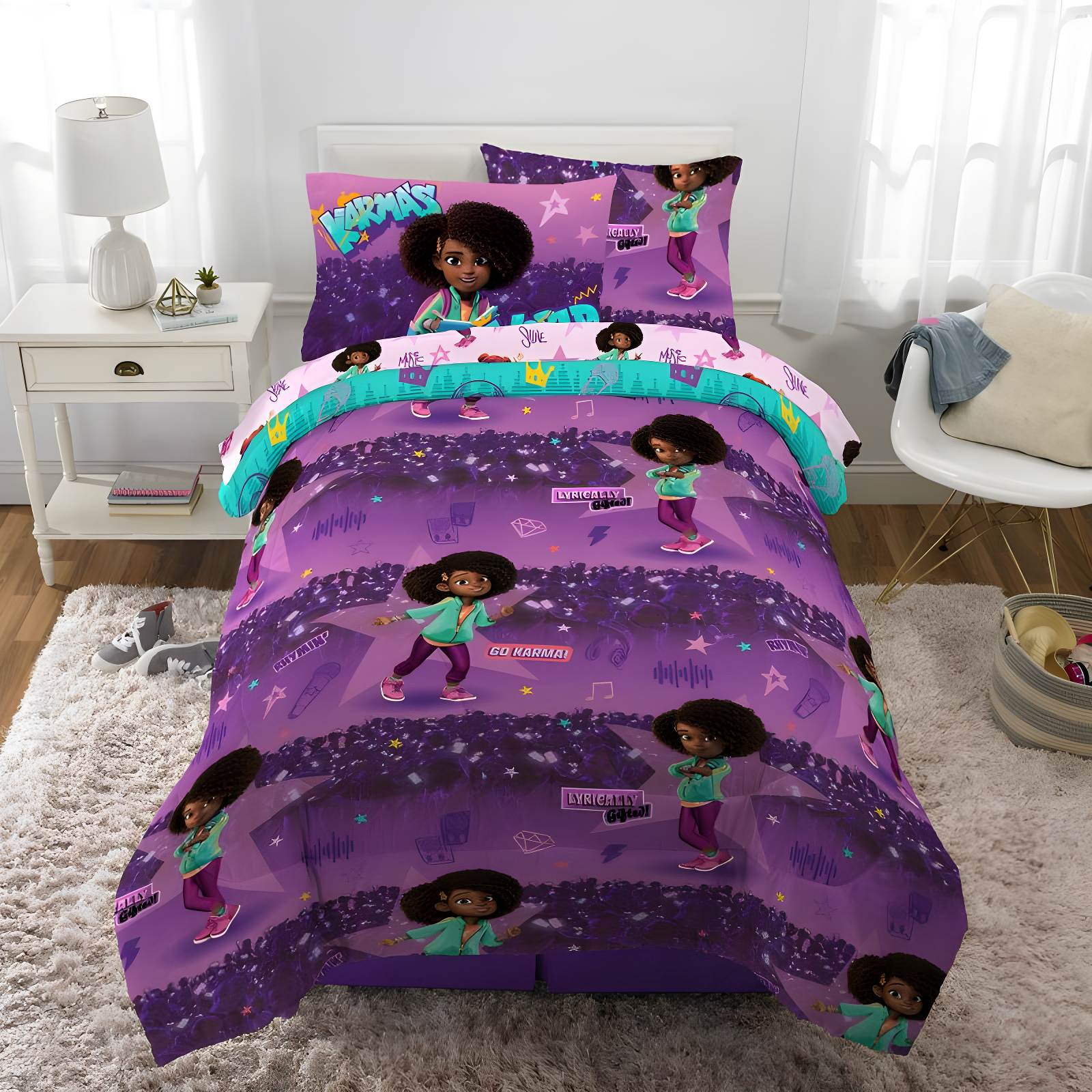 Twin Purple Microfiber Reversible Kids' Bedding Set