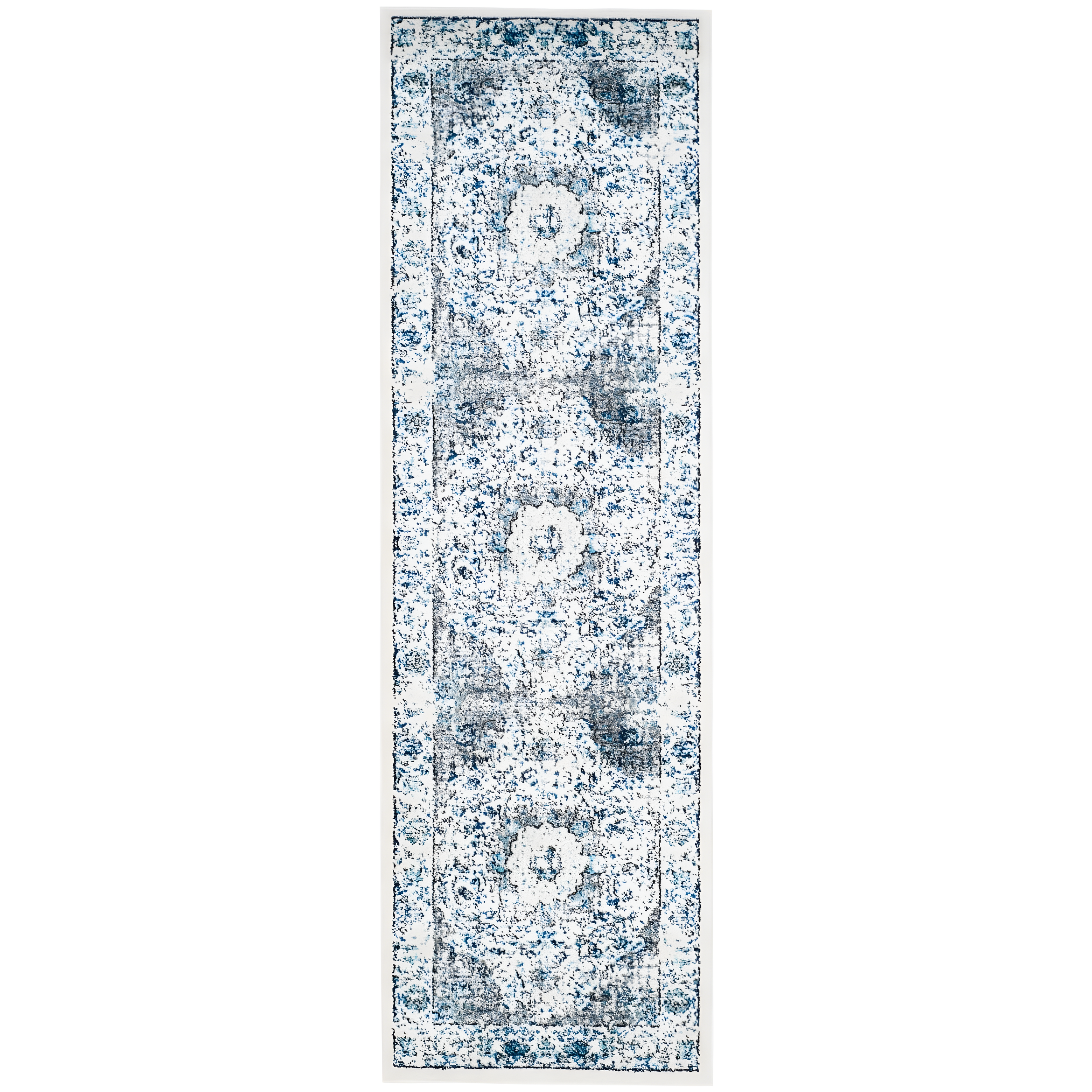 Grey and Ivory Synthetic Oriental Runner Rug, 2'2" x 11'