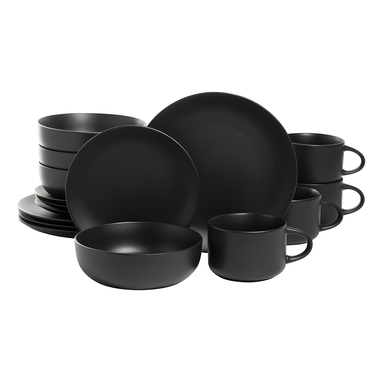 Black Matte Ceramic 16-Piece Dinnerware Set, Service for 4