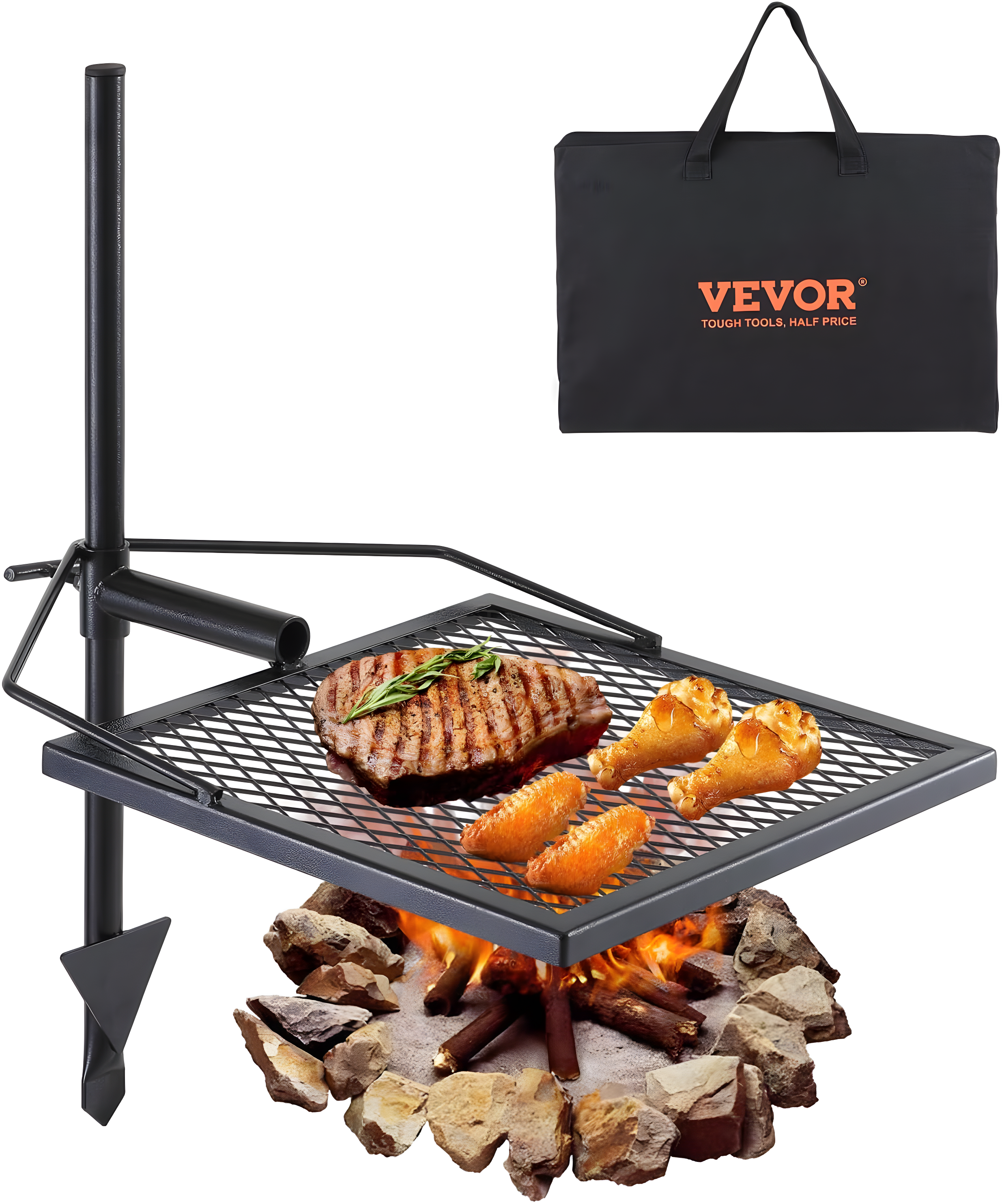 Heavy-Duty Black Stainless Steel Swivel Campfire Grill