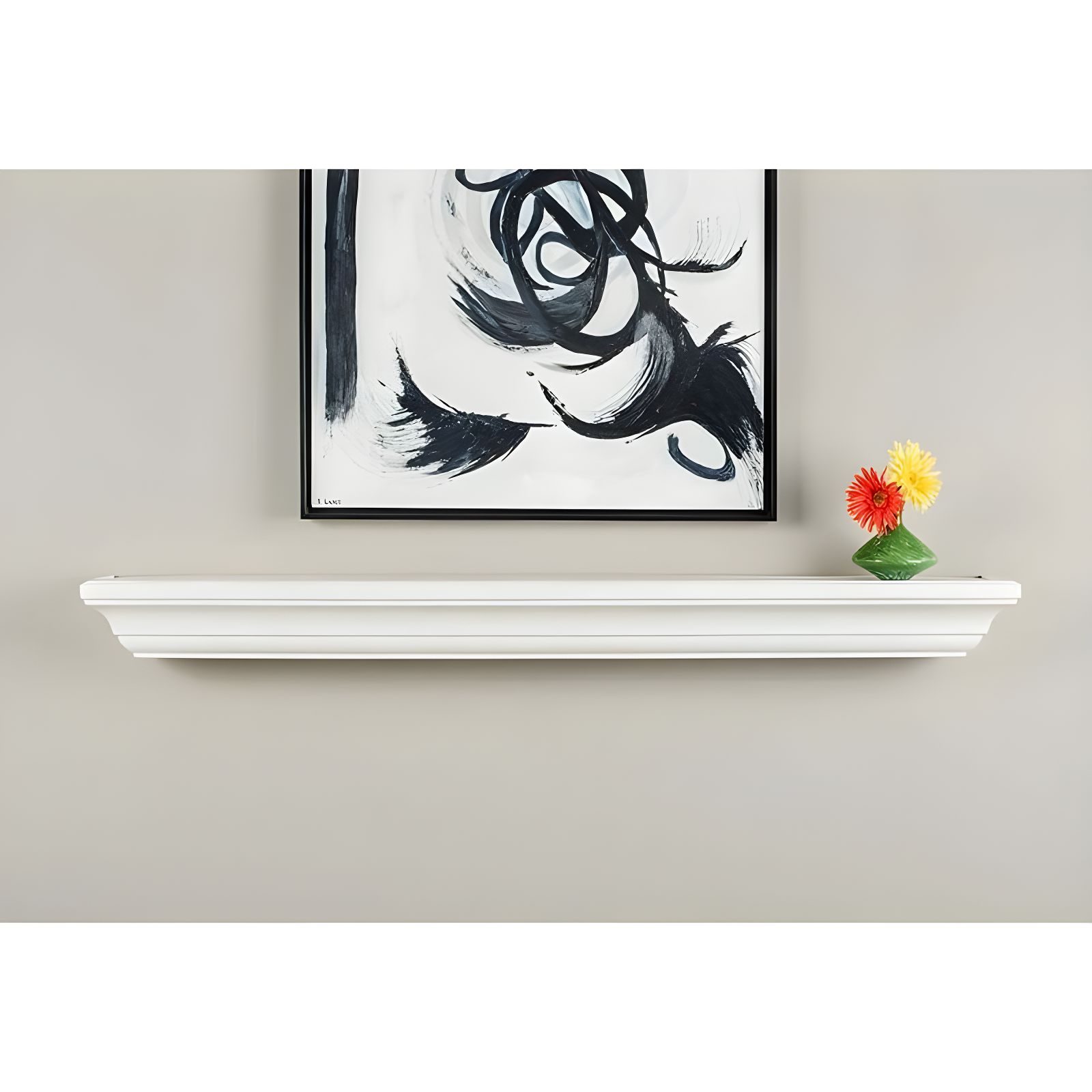 Colton 60" White Painted Floating Wood Fireplace Mantel Shelf