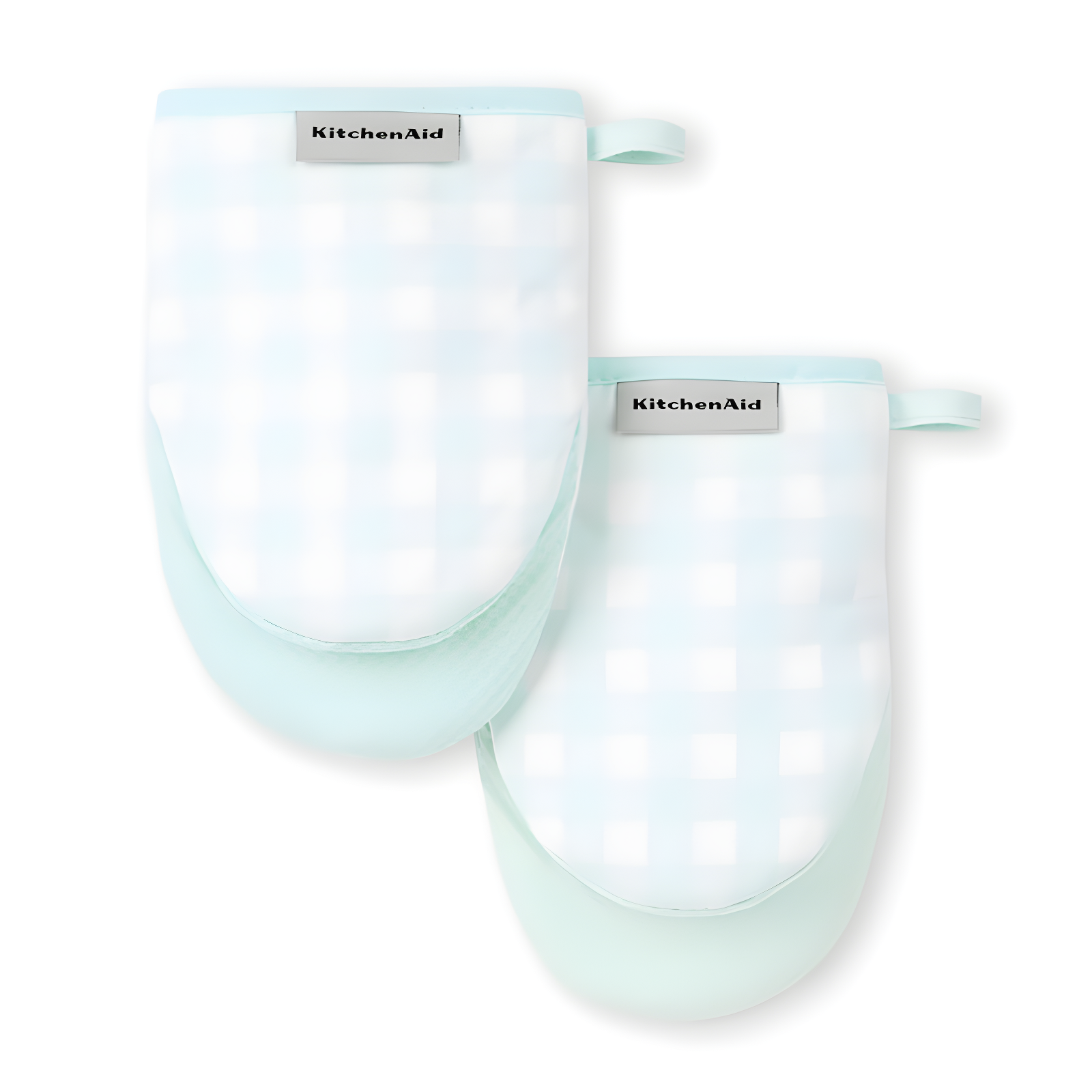 Light Blue Gingham Mini Oven Mitt Set with Silicone Grip