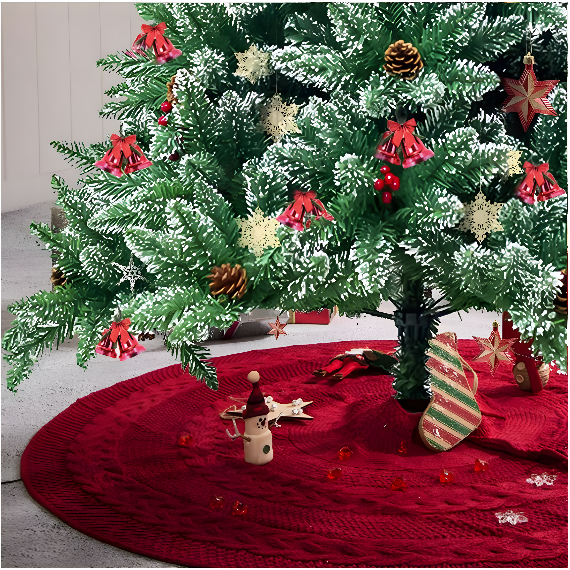 Classic Red Knitted Christmas Tree Skirt, 52 Inches