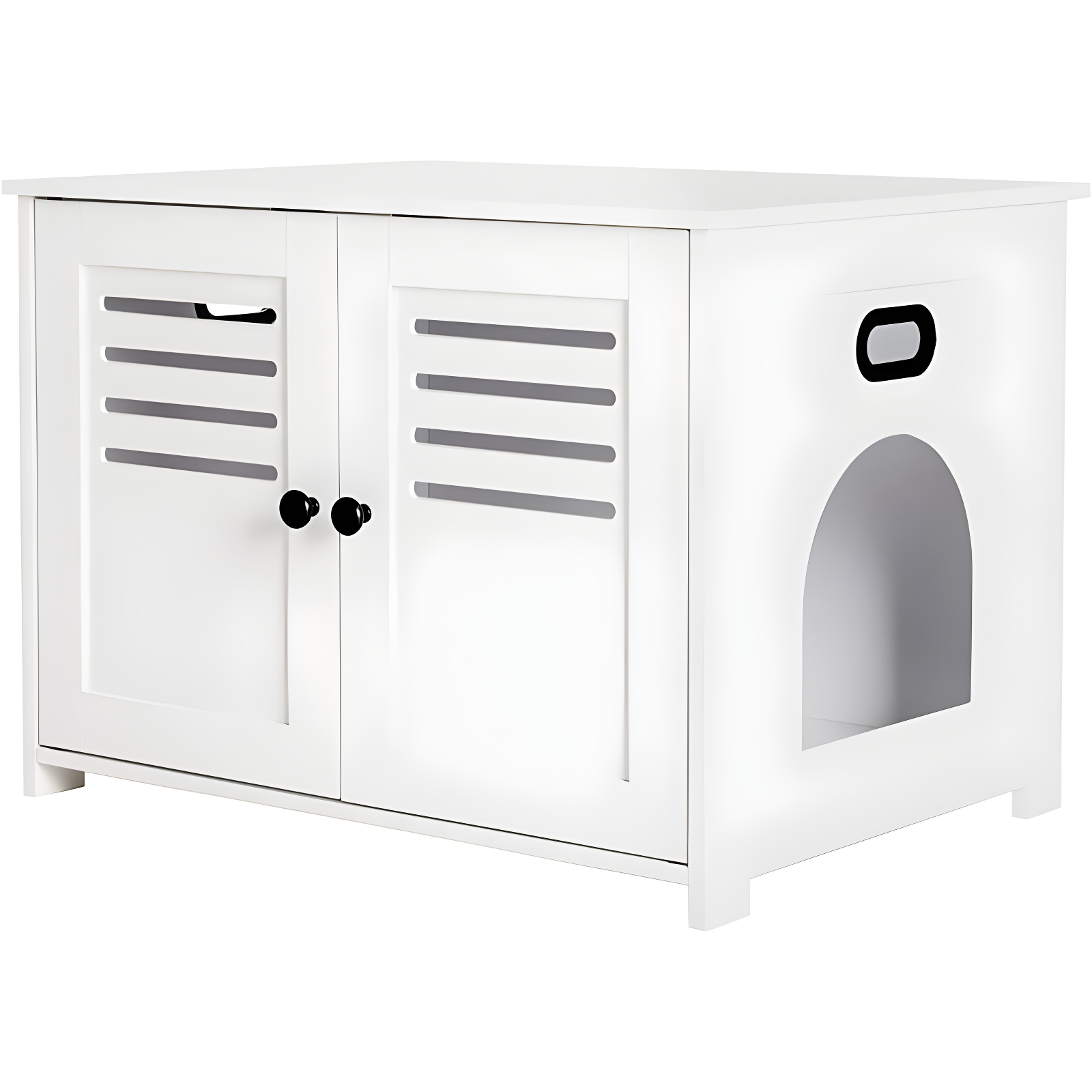 White Wooden Cat Litter Box Enclosure with Louvered Doors