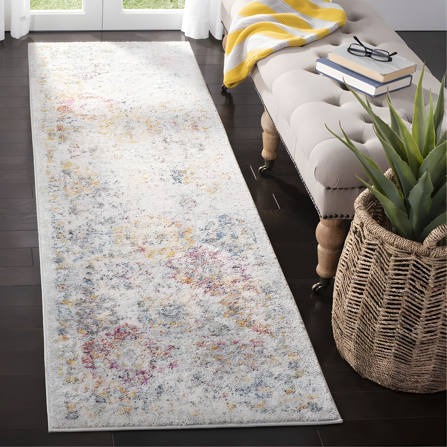 Grey and Gold 12' x 18' Boho Chic Distressed Area Rug