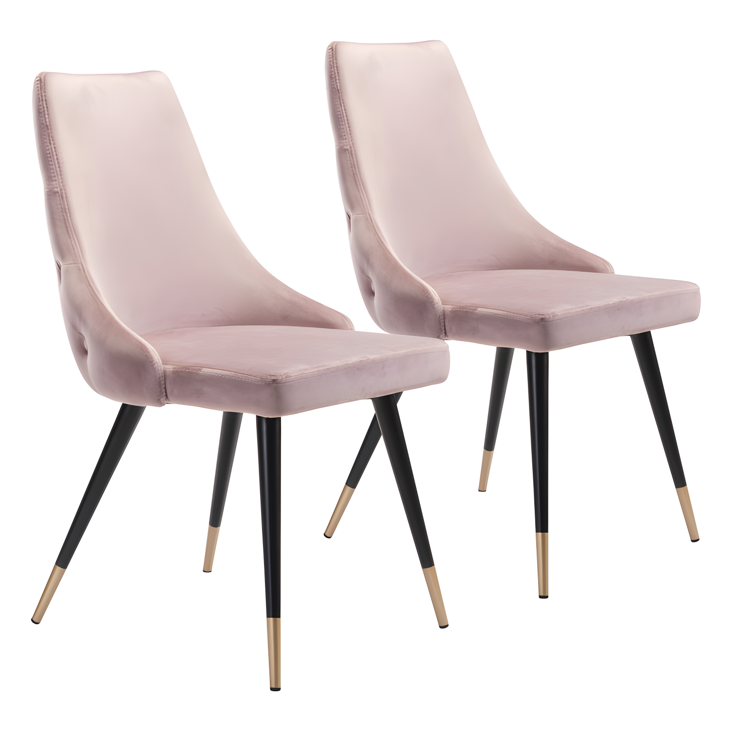 Pink Velvet Upholstered Side Chair with Gold Trim, Set of 2