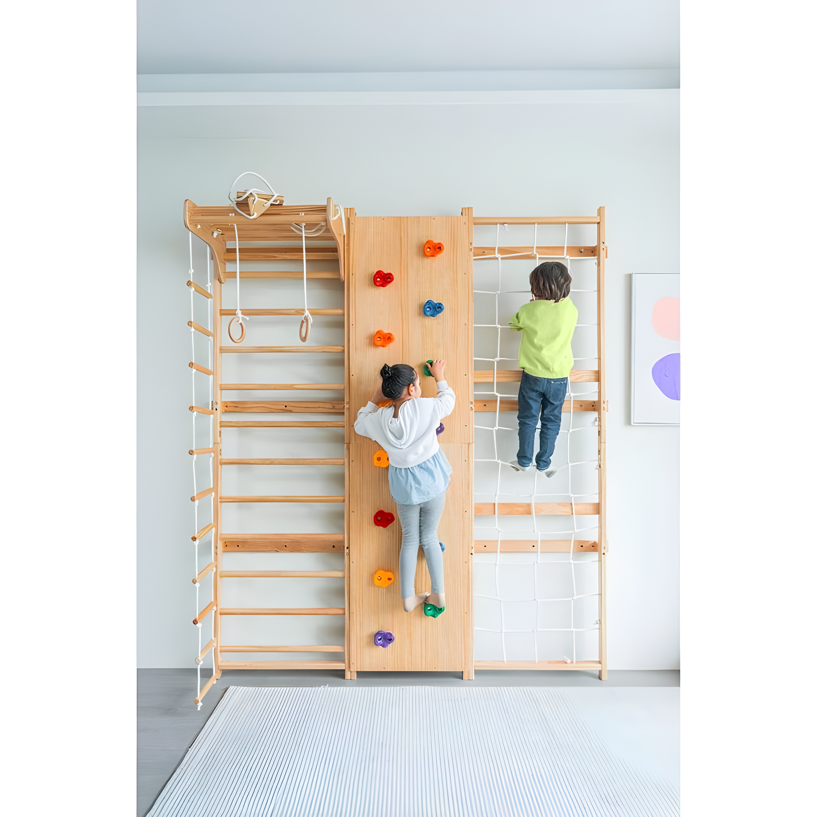 Walnut 95-Inch Indoor Climbing Gym with Slide and Ladder