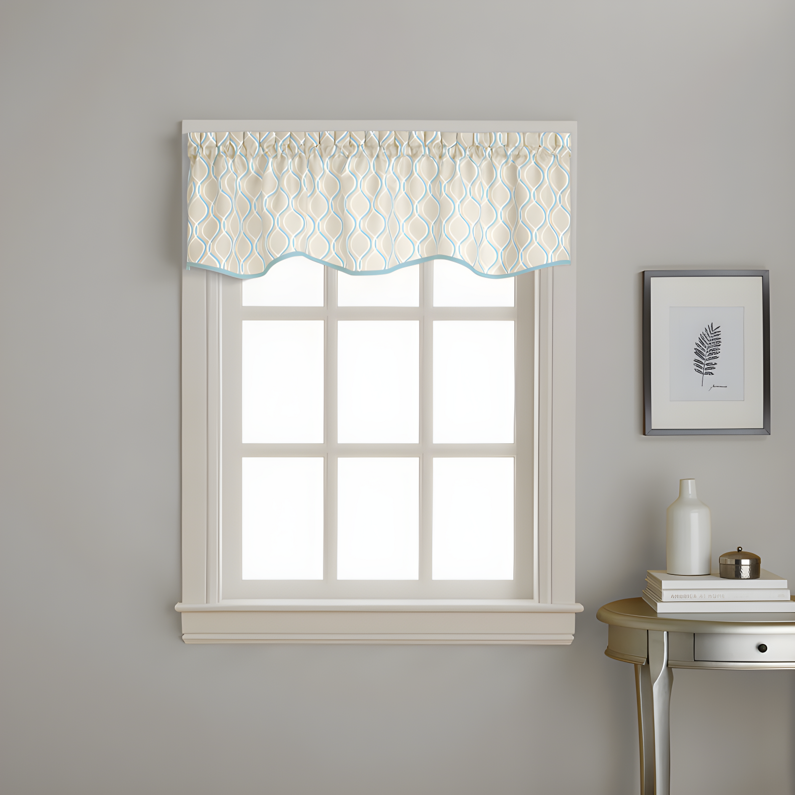 Aqua Geometric Ogee Print Window Valance, 58"W x 14"L