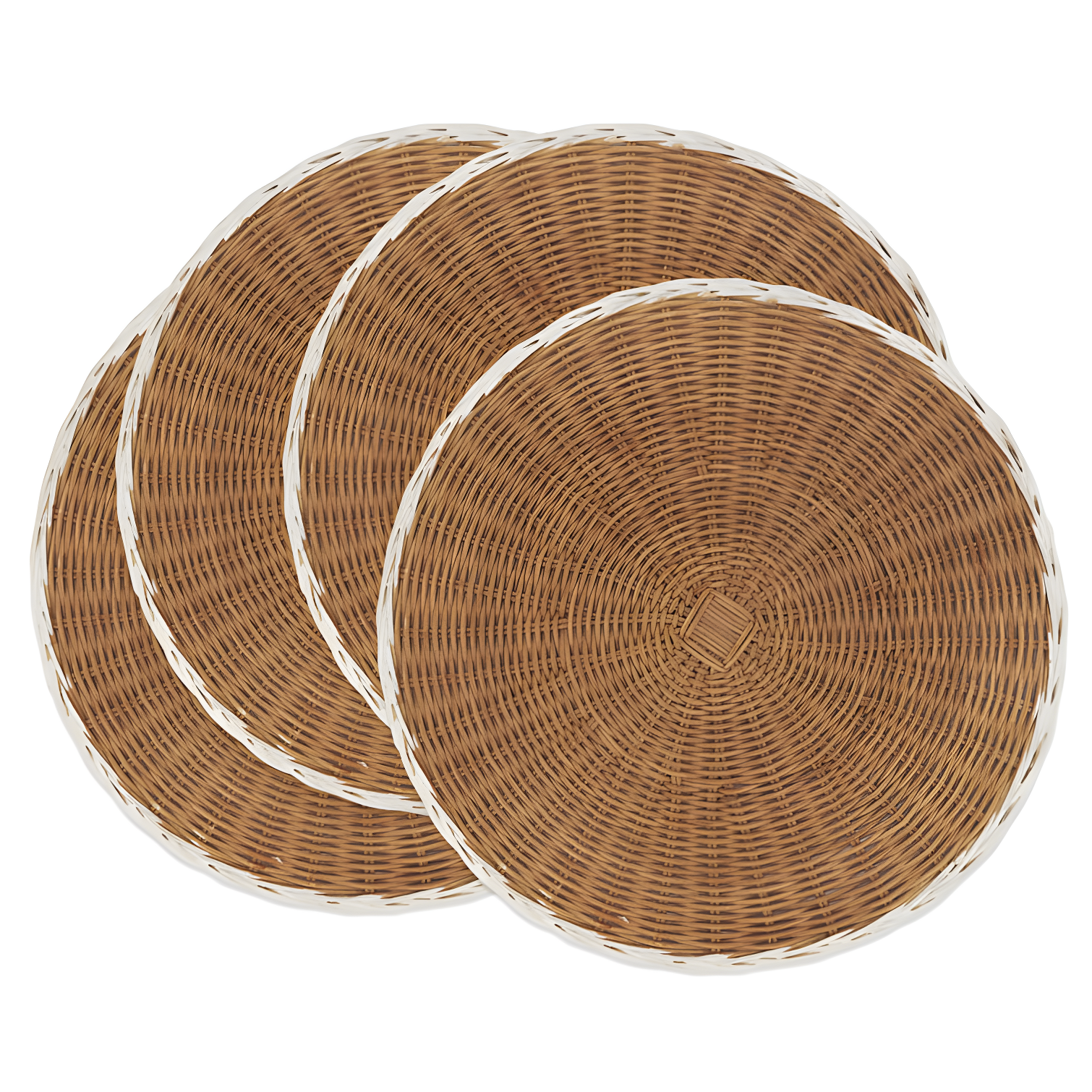 Caramel and White Round Rattan Placemats Set of 4