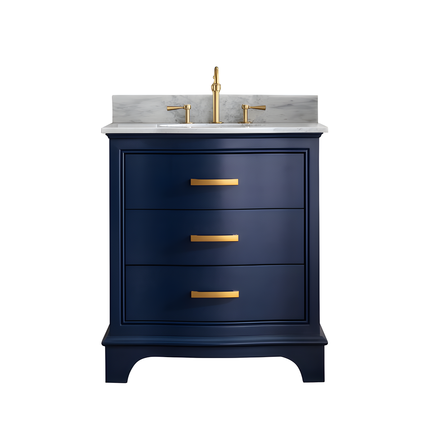 Monroe 30'' Navy Blue Solid Wood Vanity with Carrara Marble Top