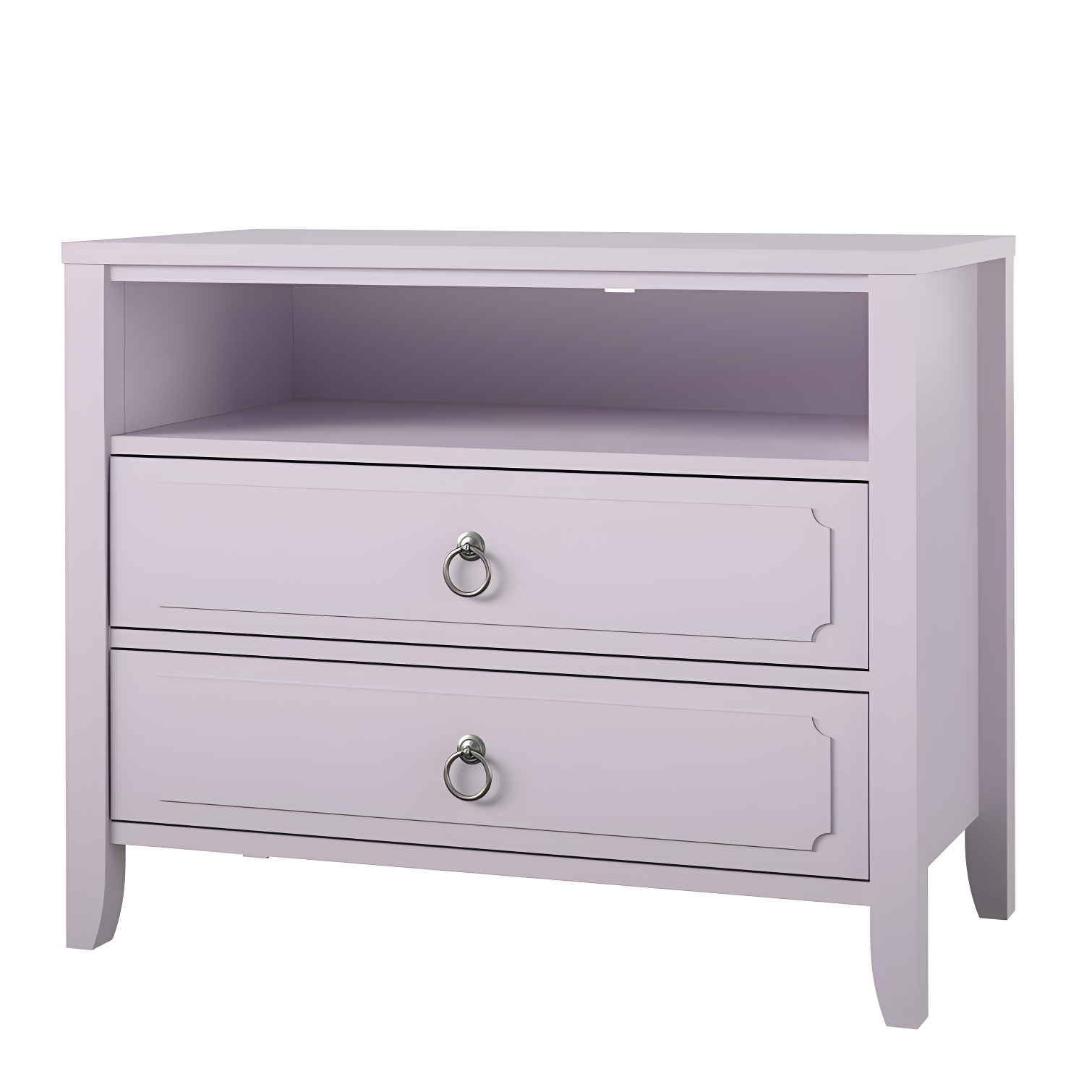 Lavender MDF and Wood 2-Drawer Nightstand with Open Cubby