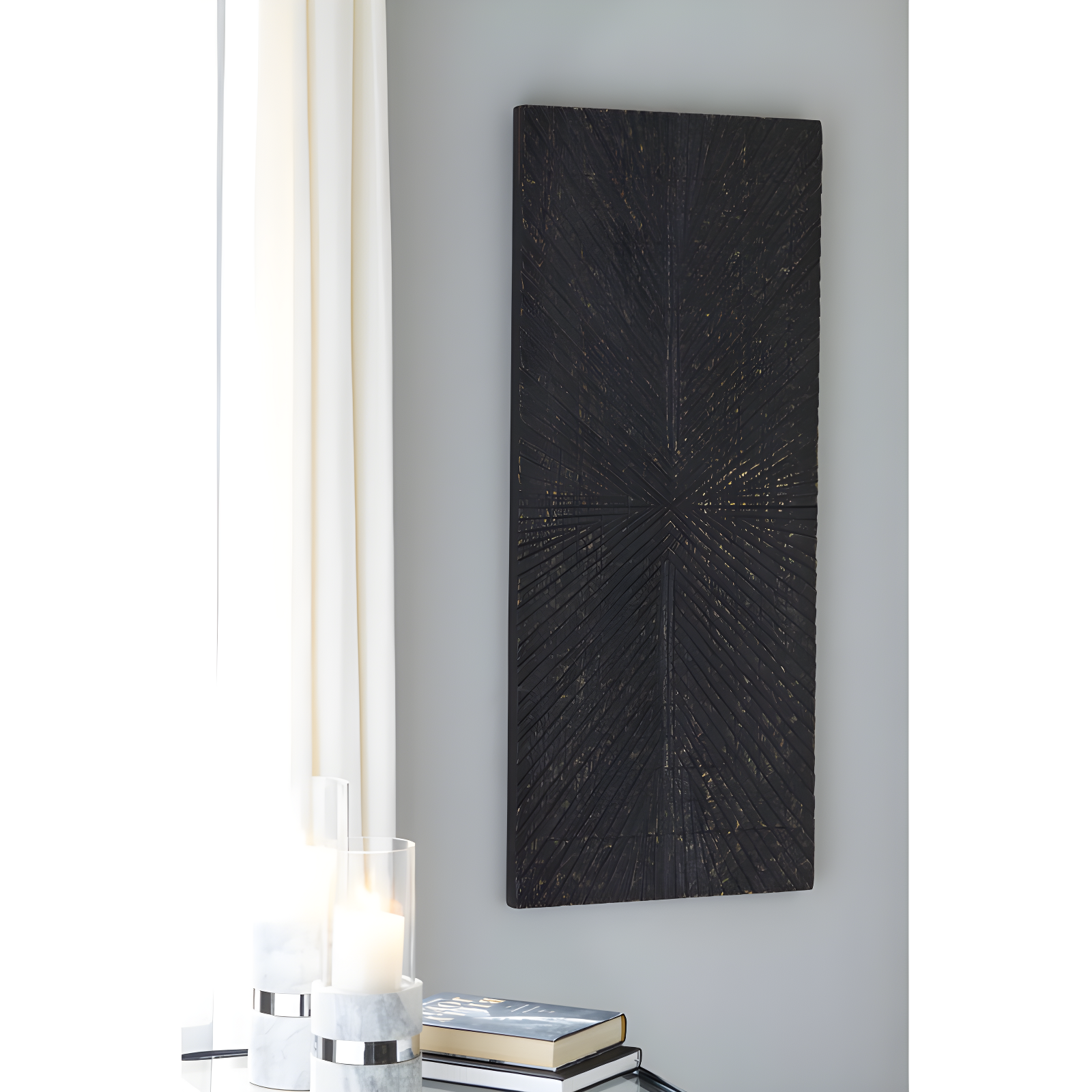 Antique Black Sunburst Wood Wall Decor, 20 x 48 Inch