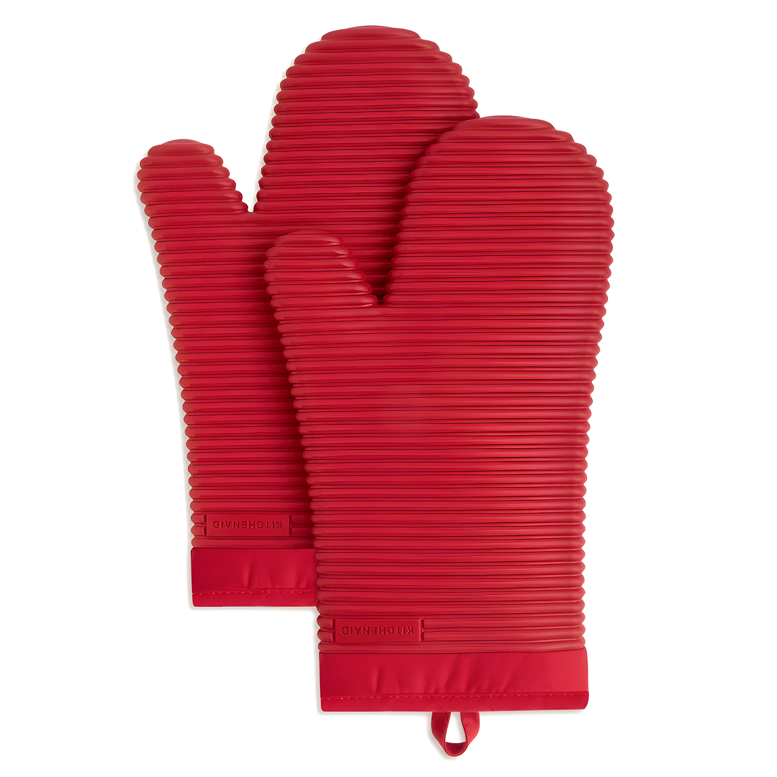 Passion Red Ribbed Silicone Oven Mitt Set, 7.5"x13"